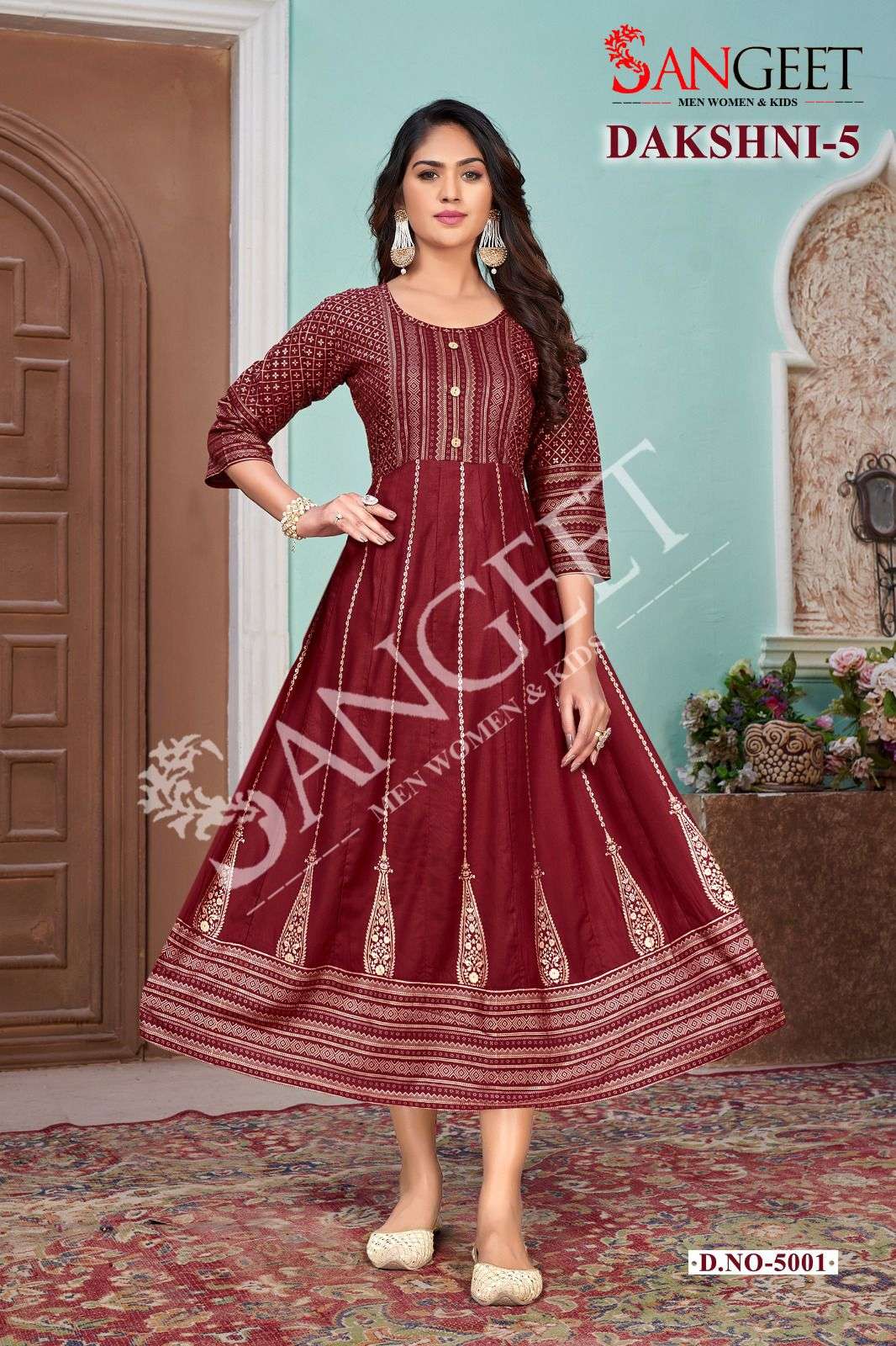 DAKSHNI-5  HEAVY RAYON  GOLD PRINT GOWN