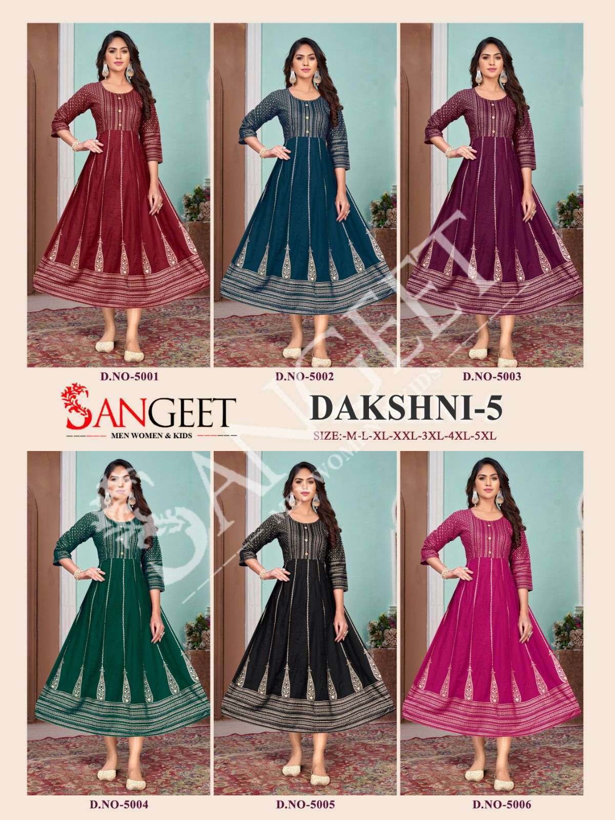 DAKSHNI-5  HEAVY RAYON  GOLD PRINT GOWN