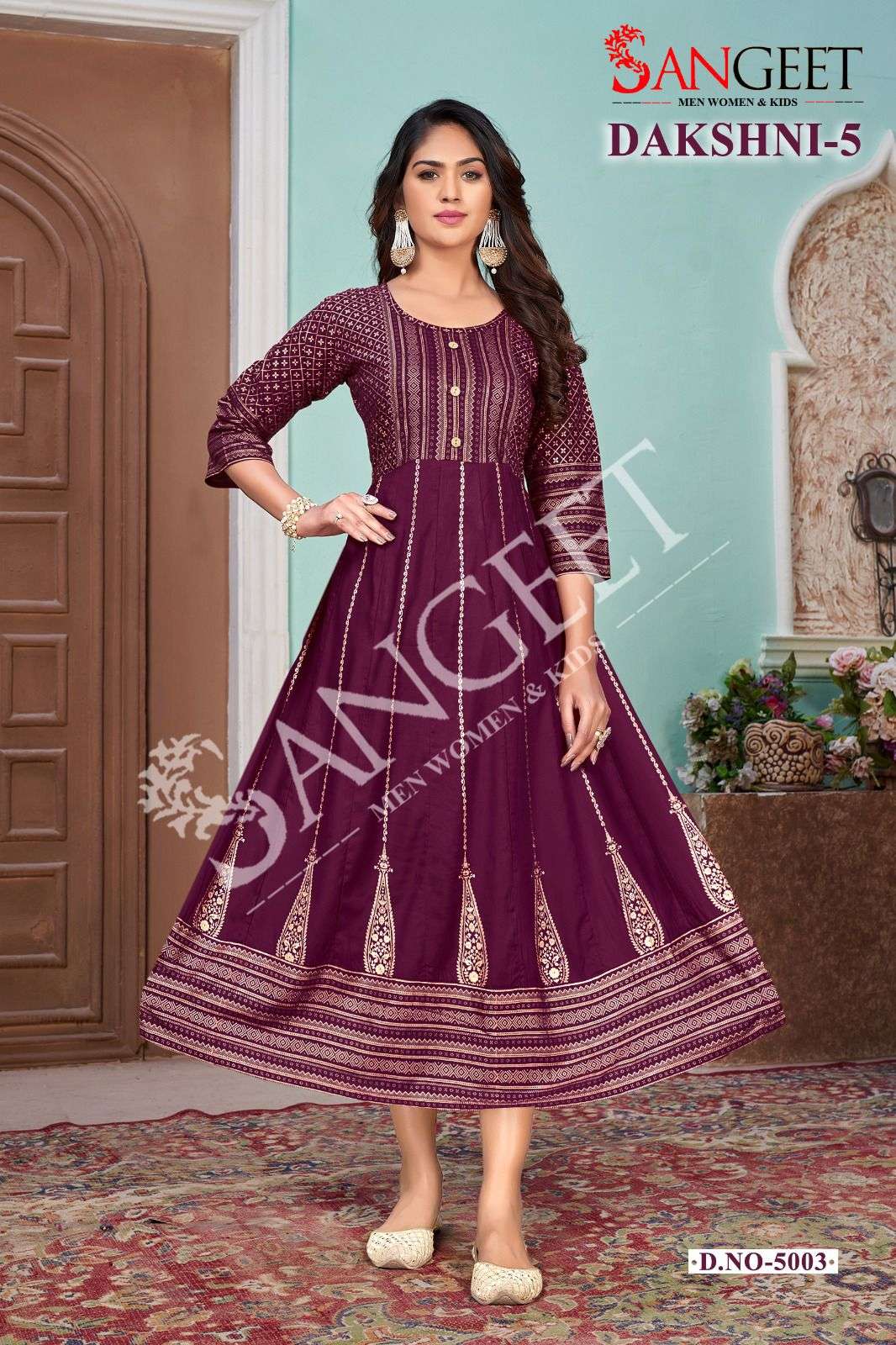 DAKSHNI-5  HEAVY RAYON  GOLD PRINT GOWN