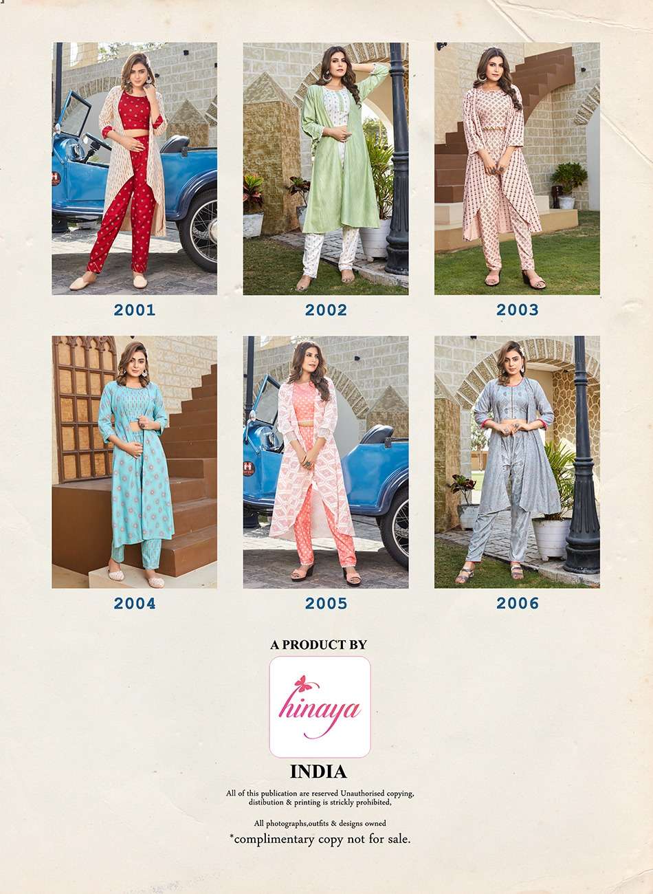 HINAYA PRESENTS ANANYA VOL-1 TrENDY RAyON JACKETS WITH INNER CROP TOPS AND PANTS -3PC 