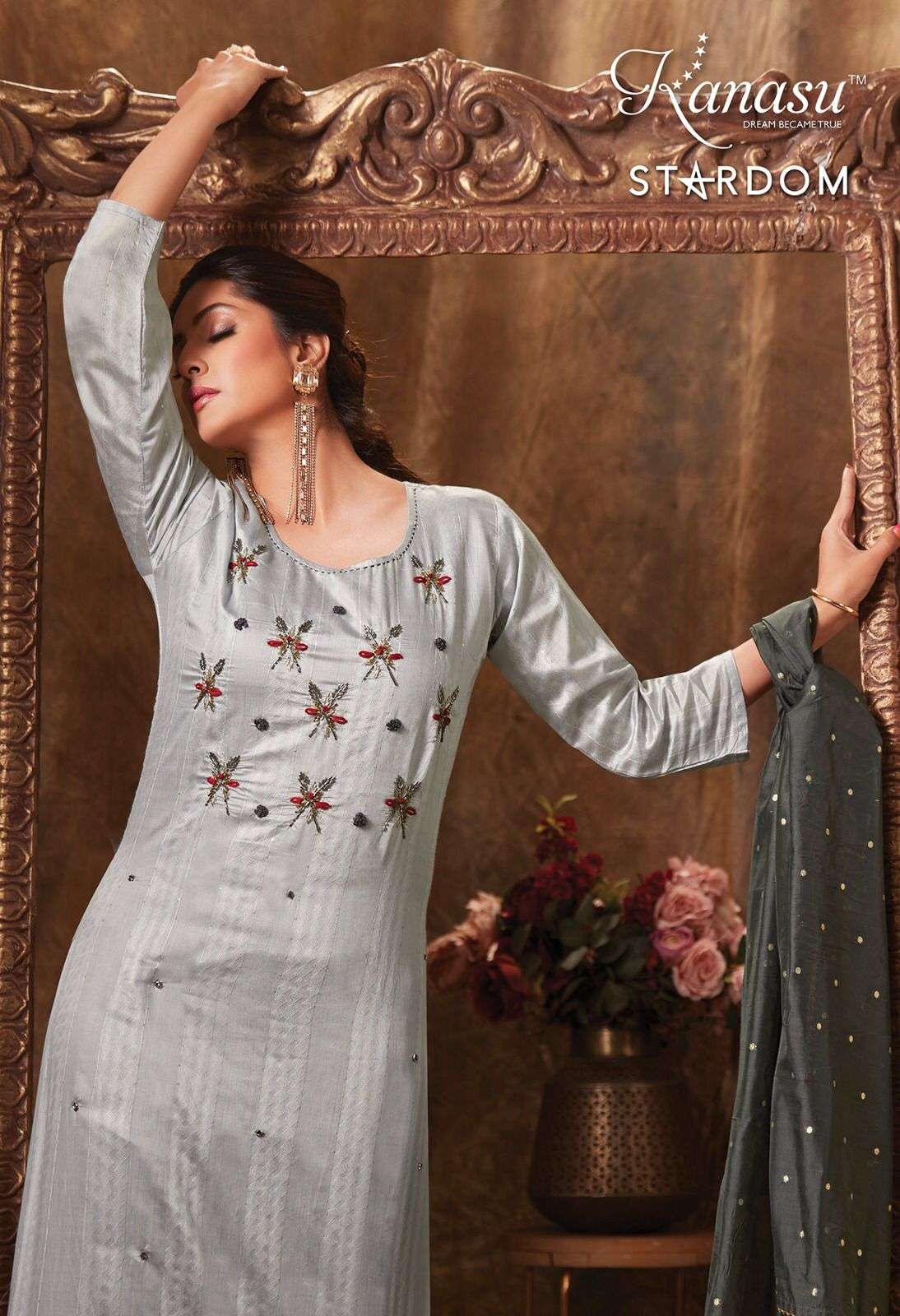  KANASU (KURTI) FANCY DIABLE CHANDERI SILK & DIABLE BUTTI  