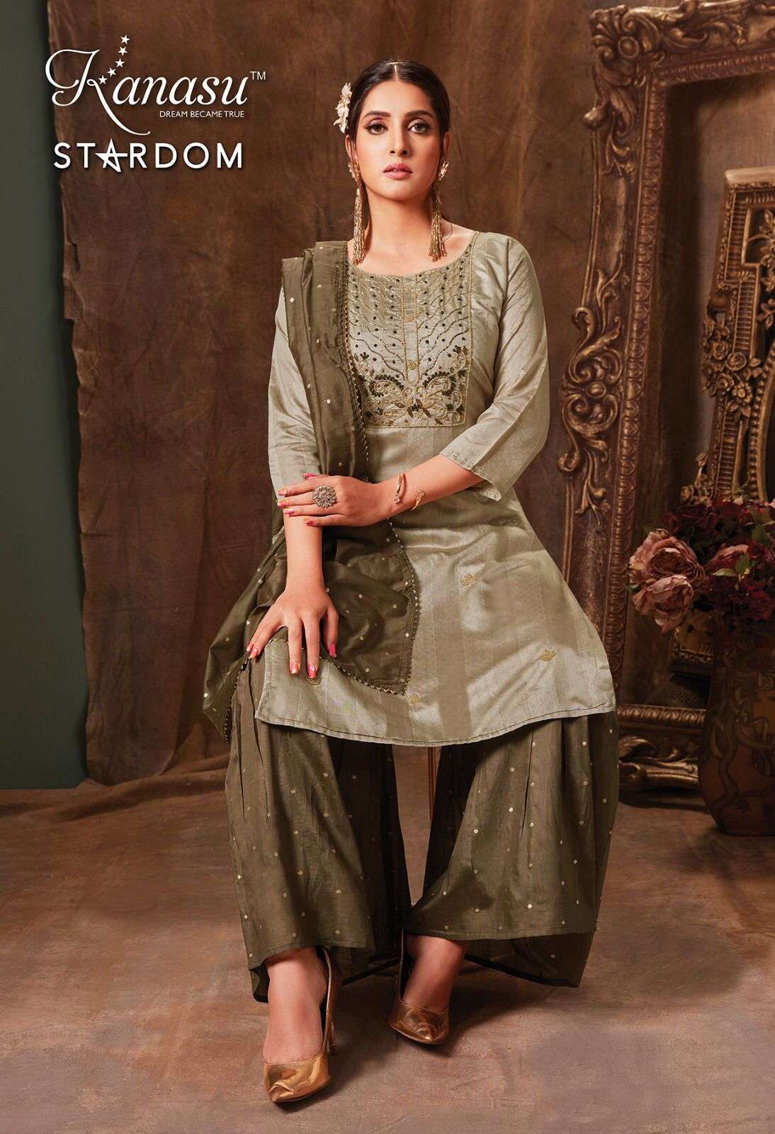  KANASU (KURTI) FANCY DIABLE CHANDERI SILK & DIABLE BUTTI  
