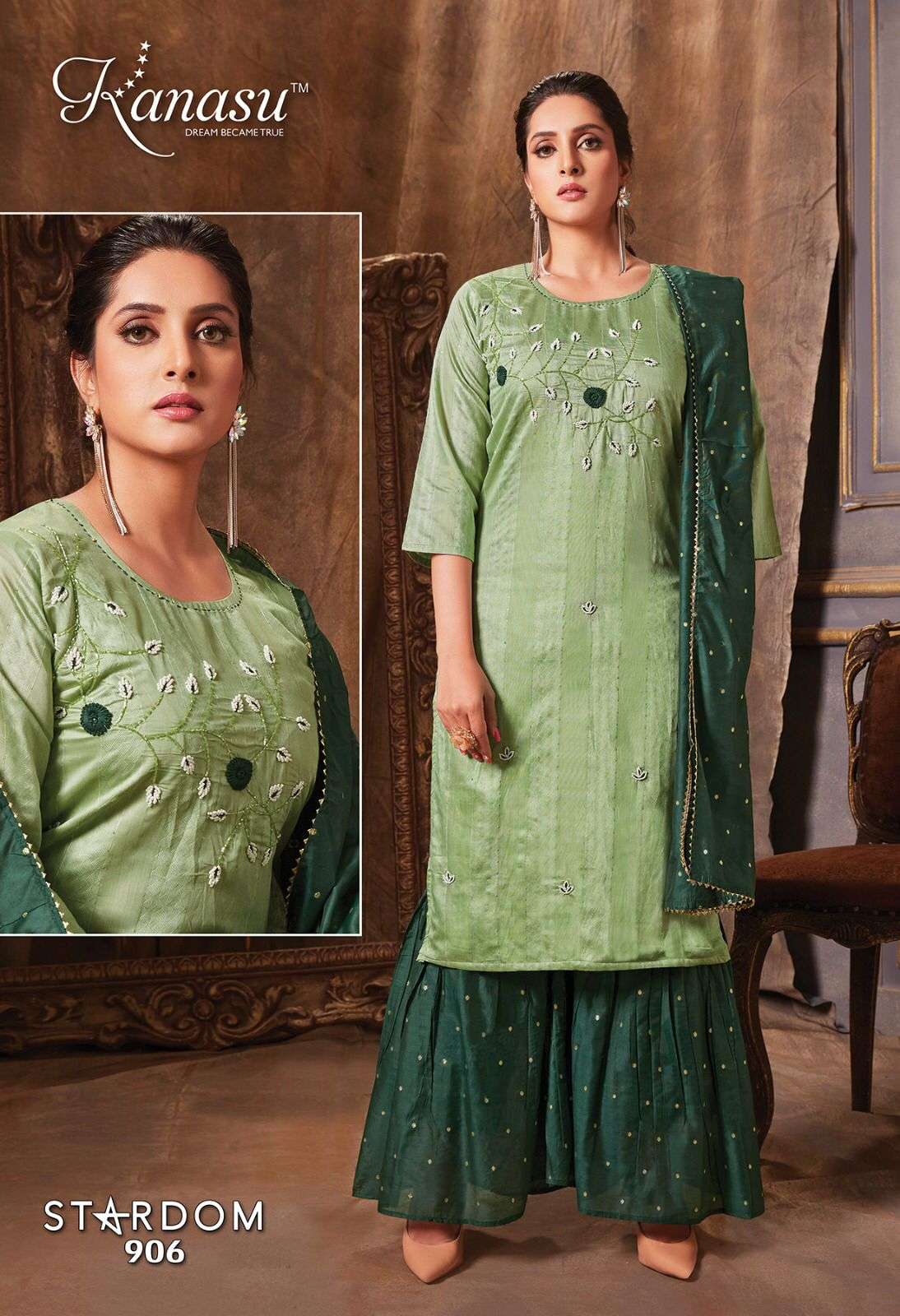  KANASU (KURTI) FANCY DIABLE CHANDERI SILK & DIABLE BUTTI  