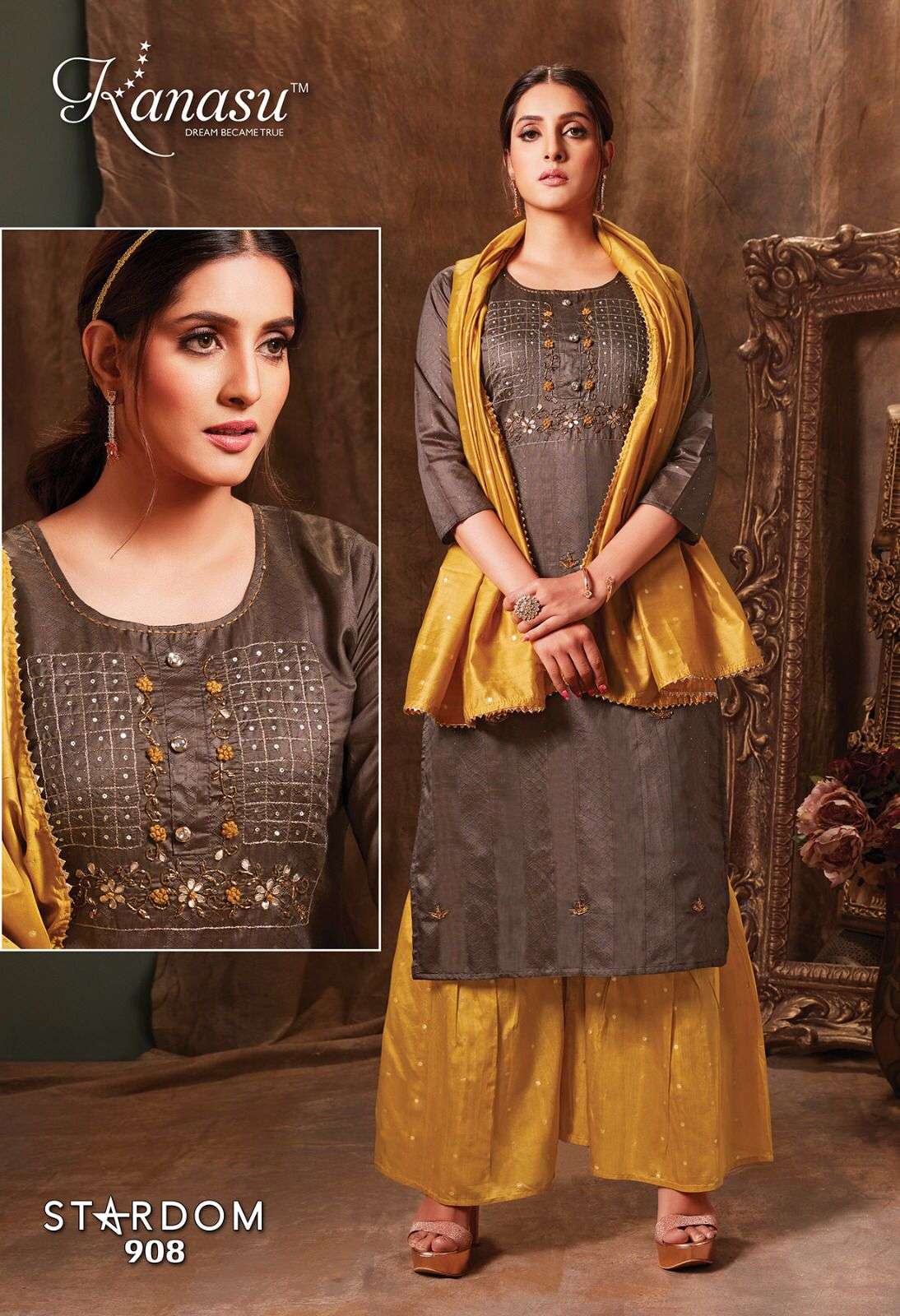  KANASU (KURTI) FANCY DIABLE CHANDERI SILK & DIABLE BUTTI  