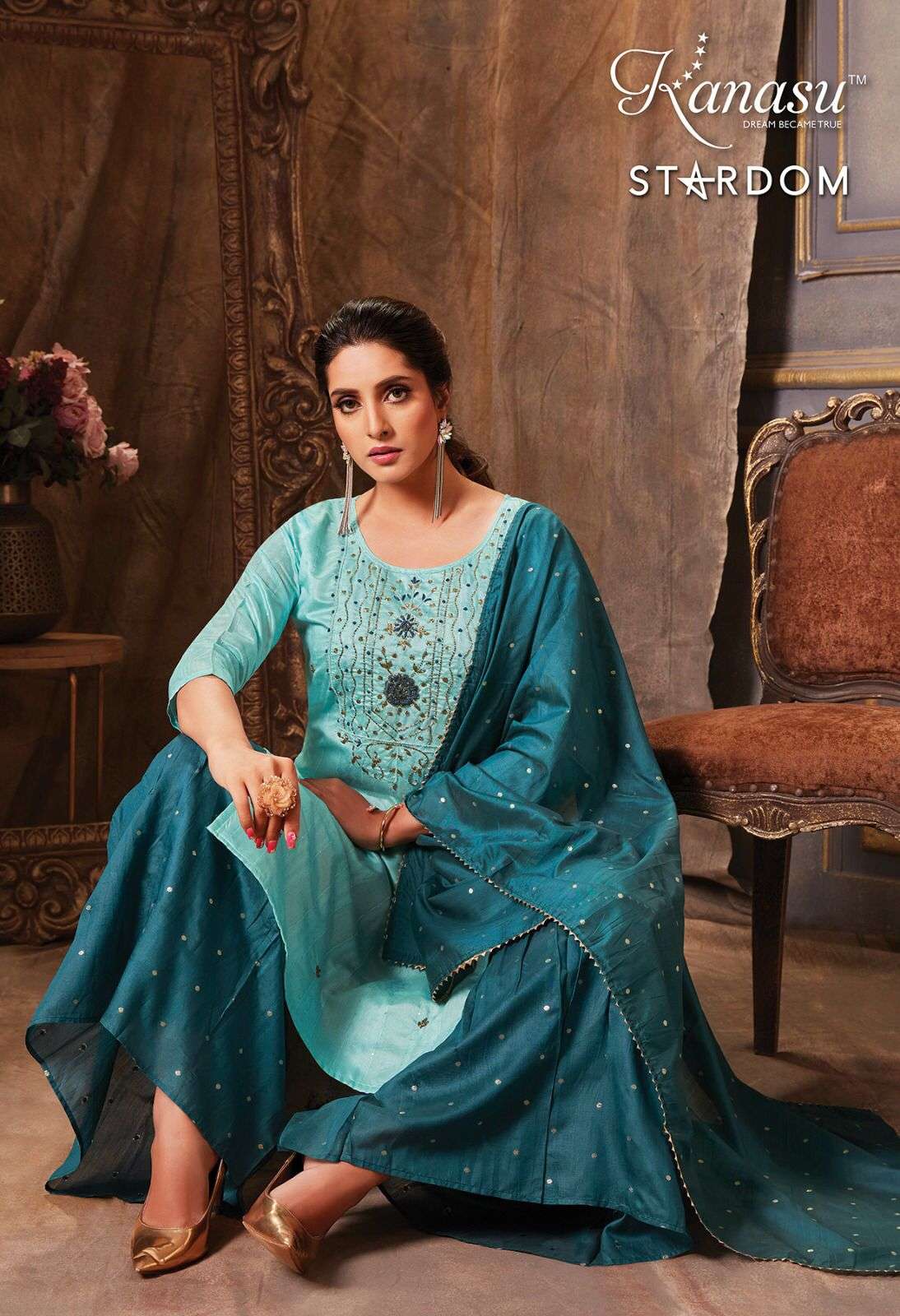  KANASU (KURTI) FANCY DIABLE CHANDERI SILK & DIABLE BUTTI  