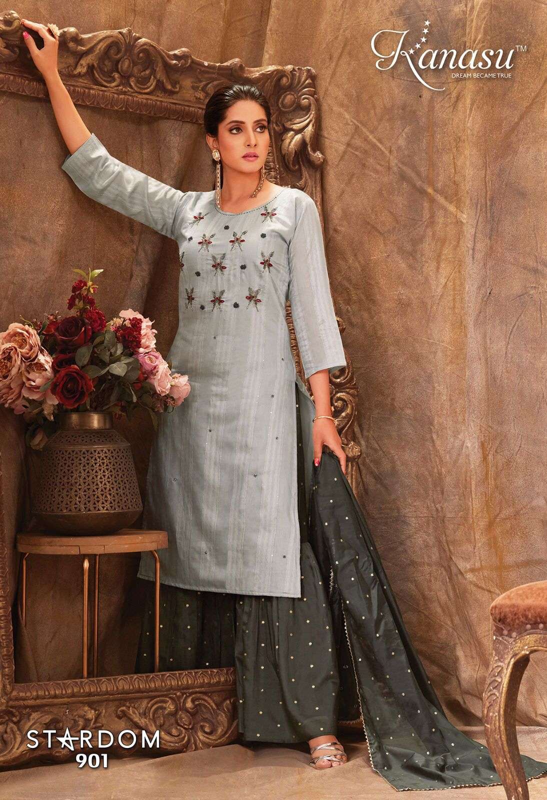 KANASU (KURTI) FANCY DIABLE CHANDERI SILK & DIABLE BUTTI  