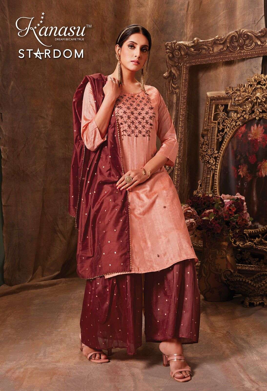  KANASU (KURTI) FANCY DIABLE CHANDERI SILK & DIABLE BUTTI  