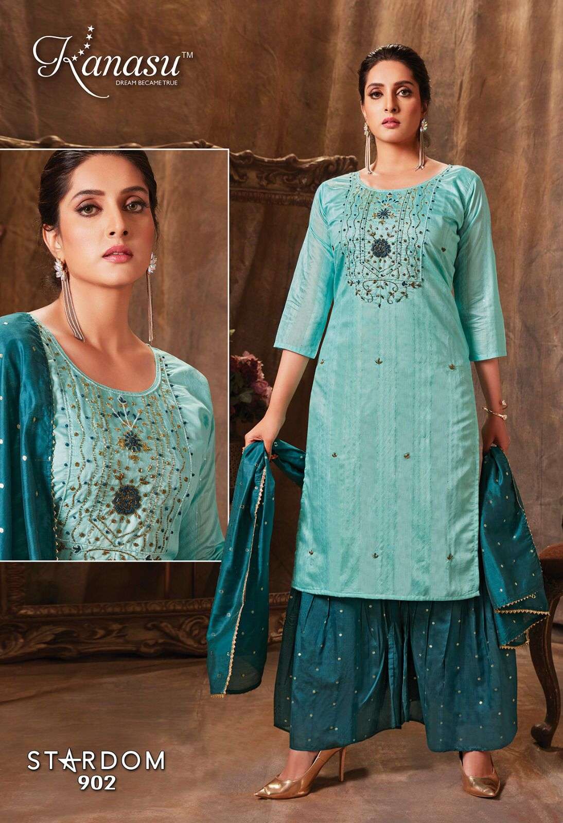  KANASU (KURTI) FANCY DIABLE CHANDERI SILK & DIABLE BUTTI  