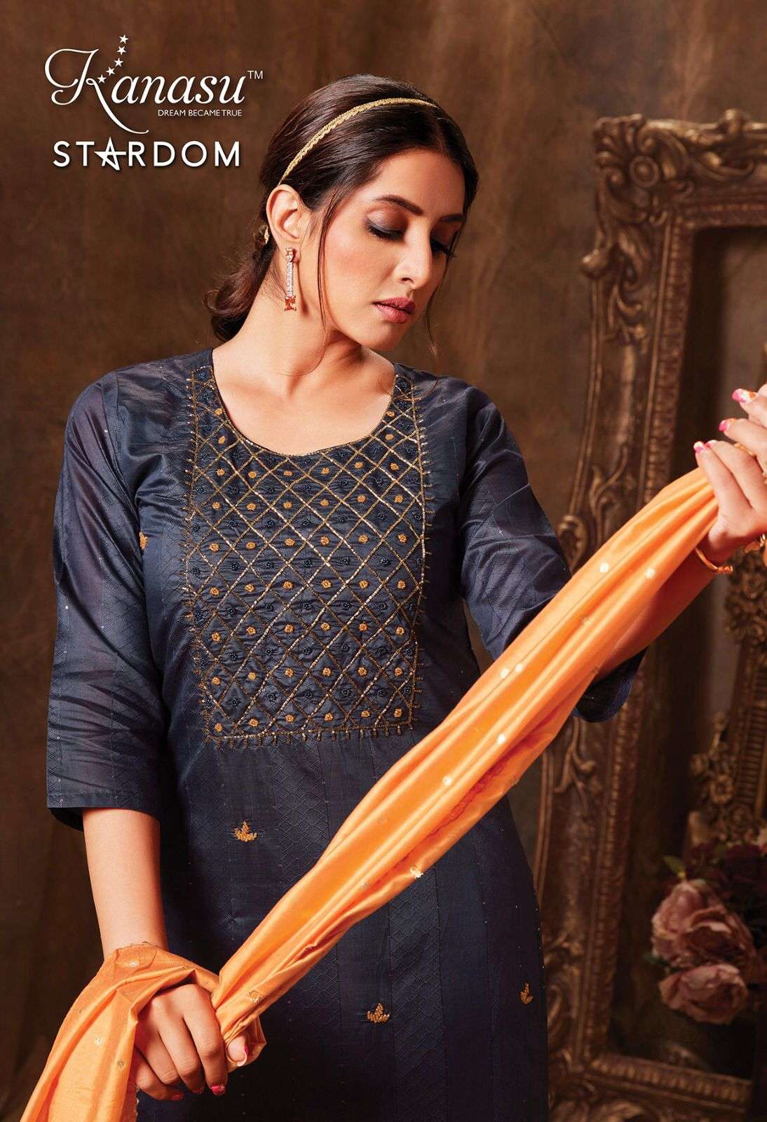  KANASU (KURTI) FANCY DIABLE CHANDERI SILK & DIABLE BUTTI  