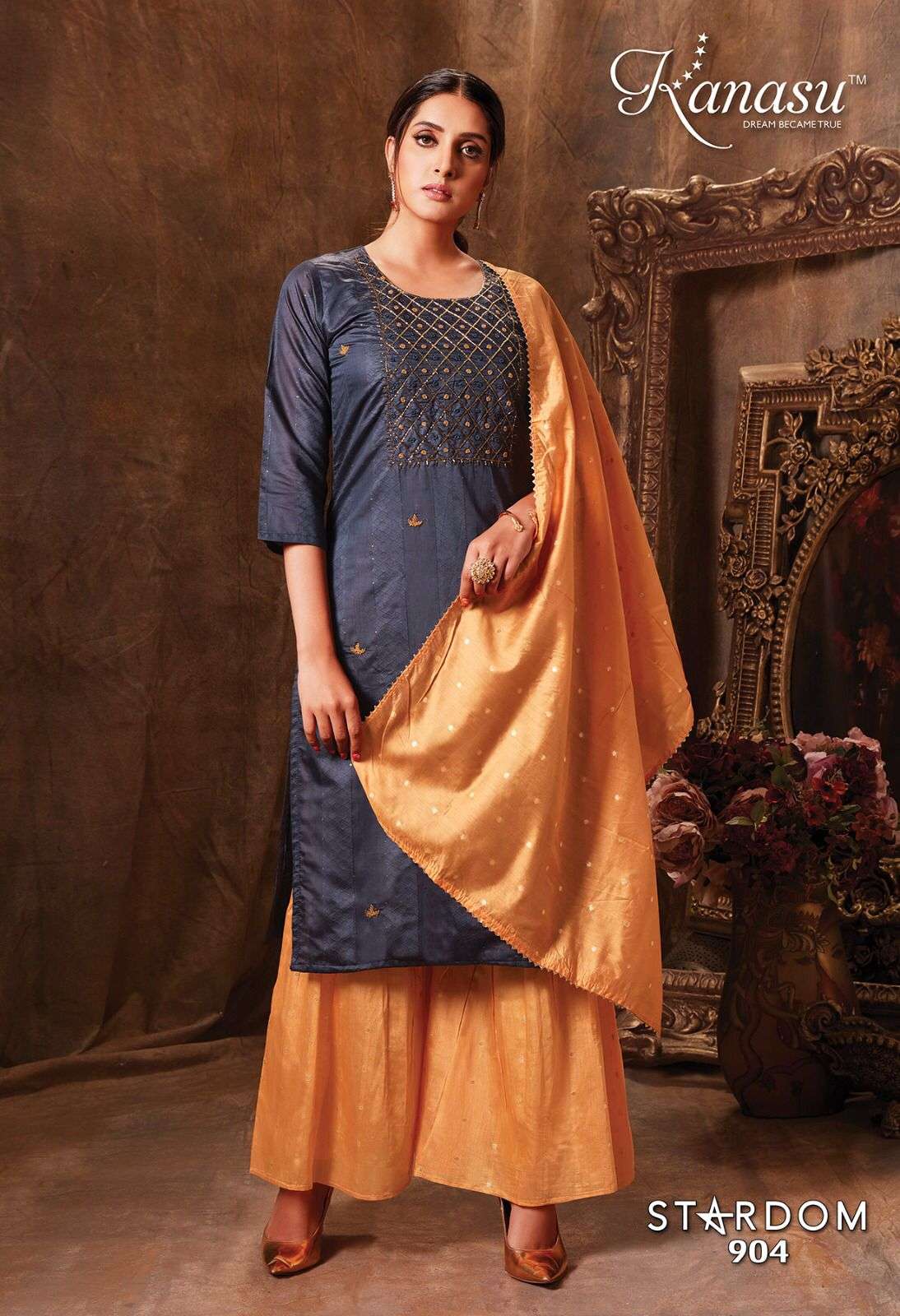  KANASU (KURTI) FANCY DIABLE CHANDERI SILK & DIABLE BUTTI  