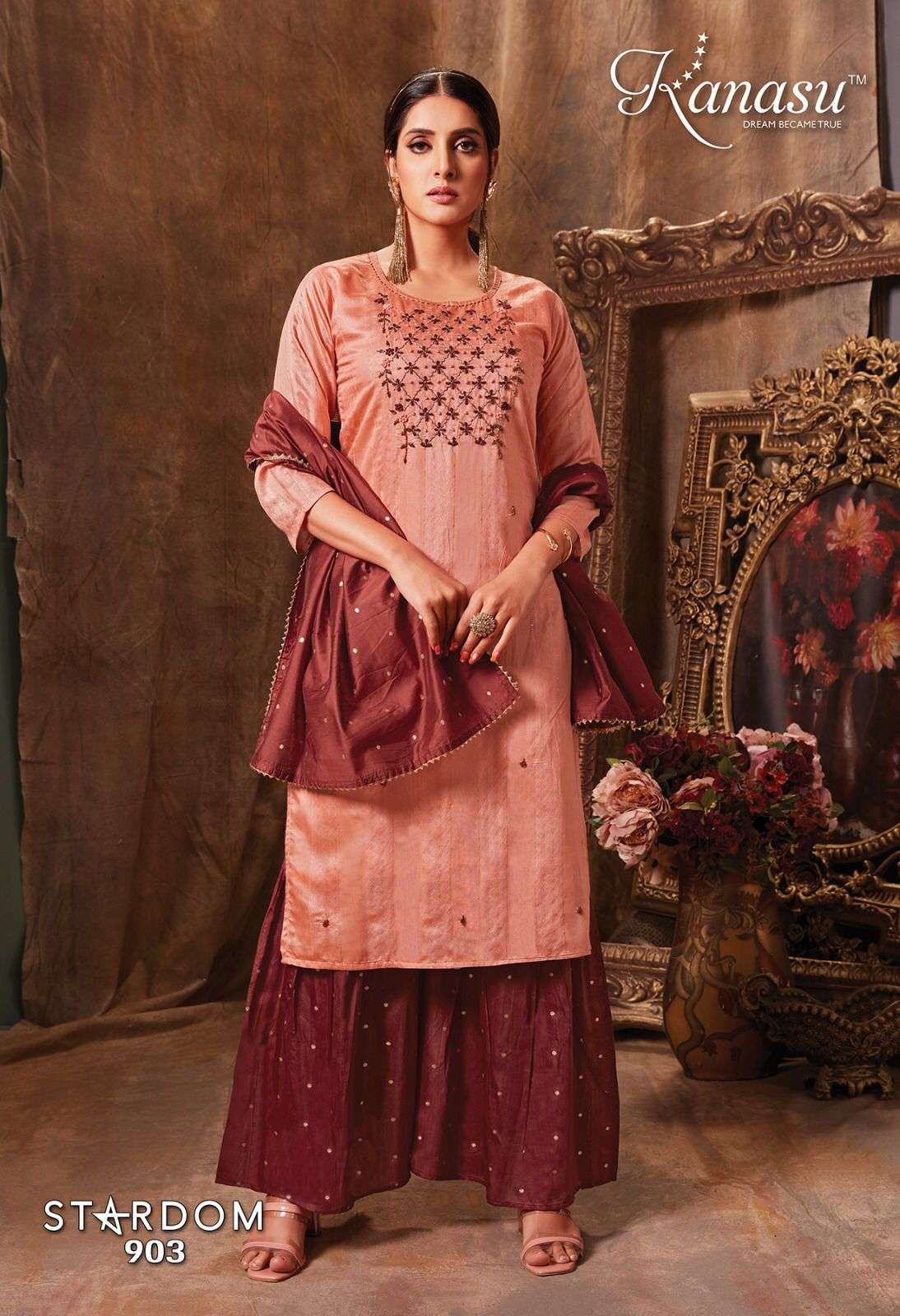  KANASU (KURTI) FANCY DIABLE CHANDERI SILK & DIABLE BUTTI  