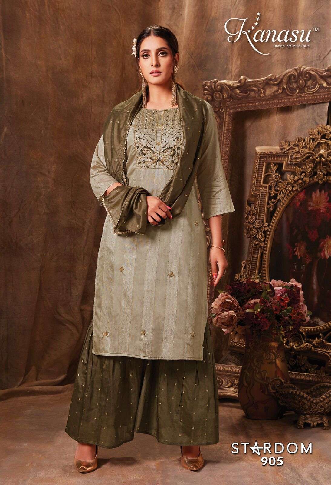  KANASU (KURTI) FANCY DIABLE CHANDERI SILK & DIABLE BUTTI  