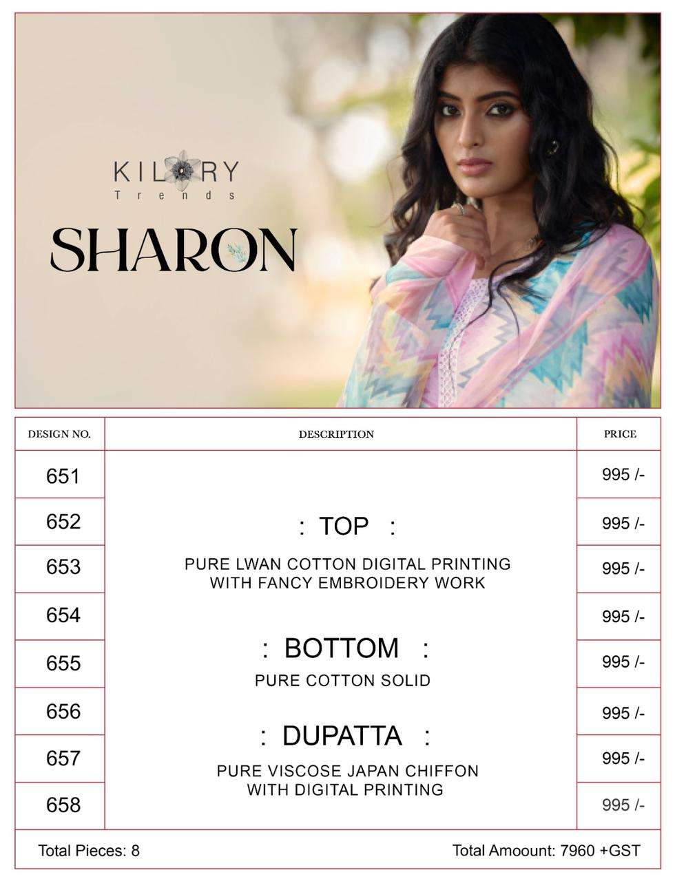 KILORY TRENDS Sharon PURE LAWN COTTON With FANCY EMBROIDERY WORK
