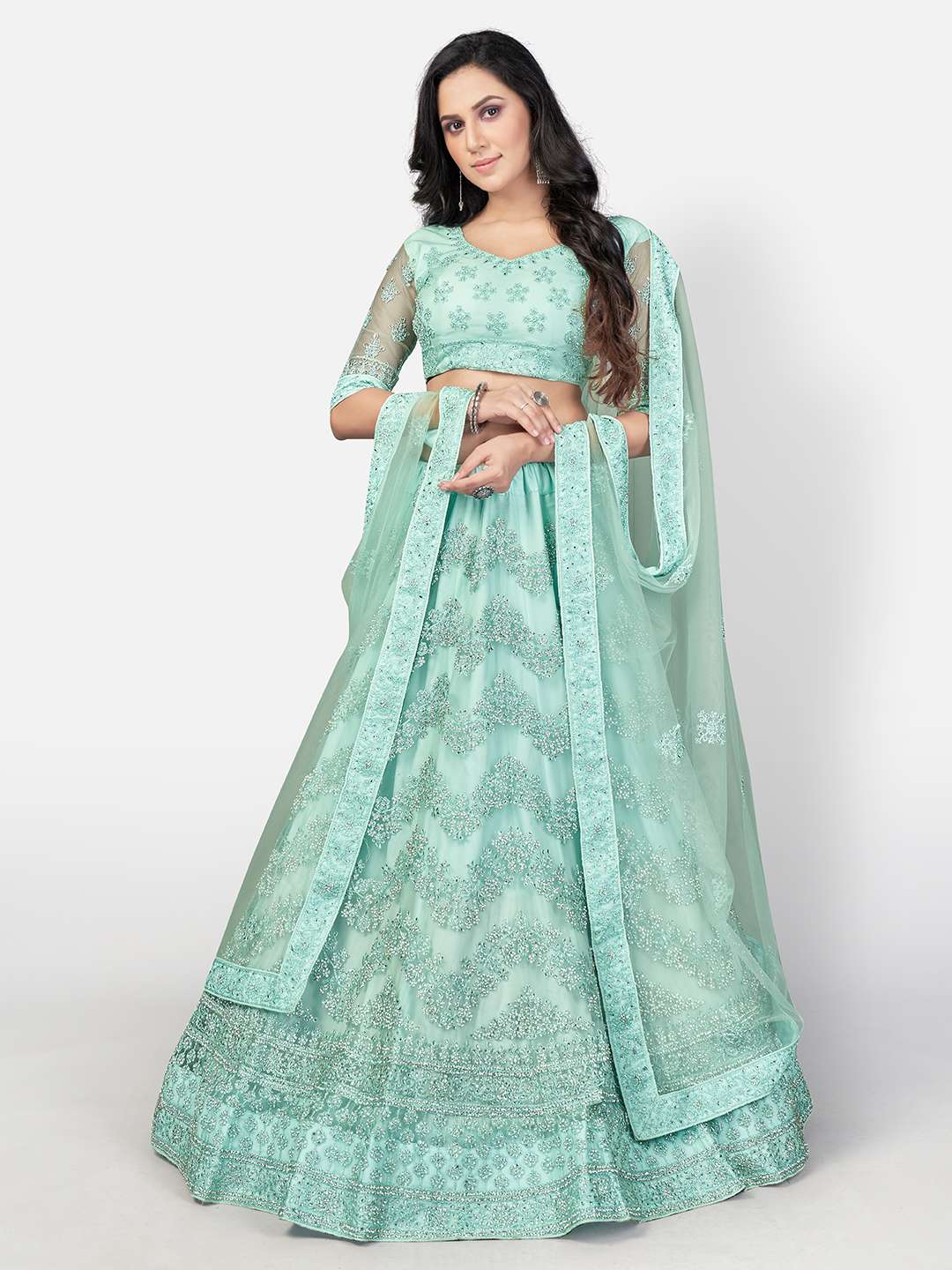 Light Pista Color Lehenga Choli For Multiple occasion n Function 