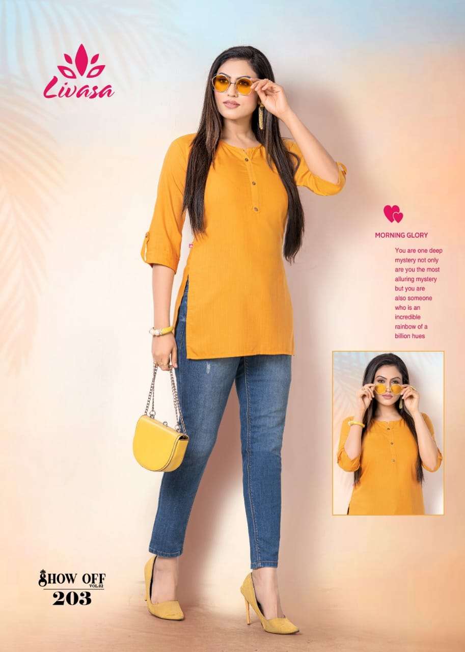 LIVASA by HIRWA PRESENTS STRAIGHT SHORT KURTI SHOW OFF (vol.2)