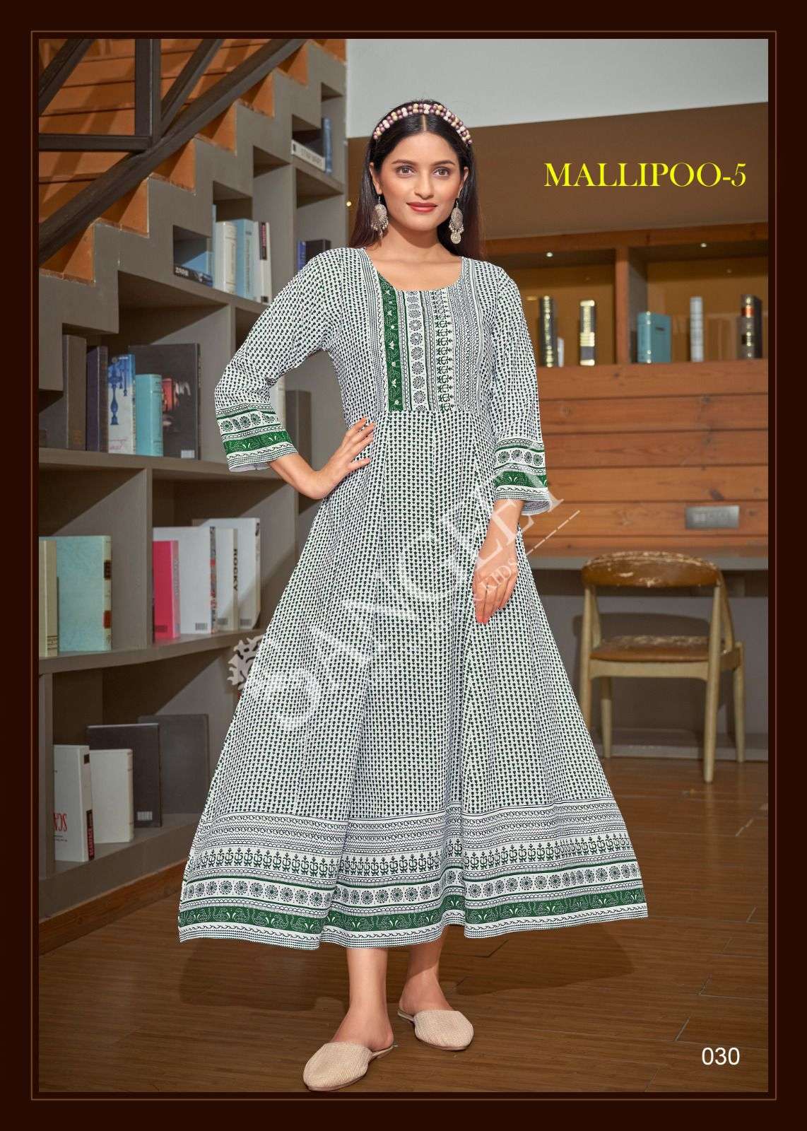 MALLIPOO-5  HEAVY RAYON GOLD KHADI PRINT NECK HANDWORK HIP KNOT ? DORI