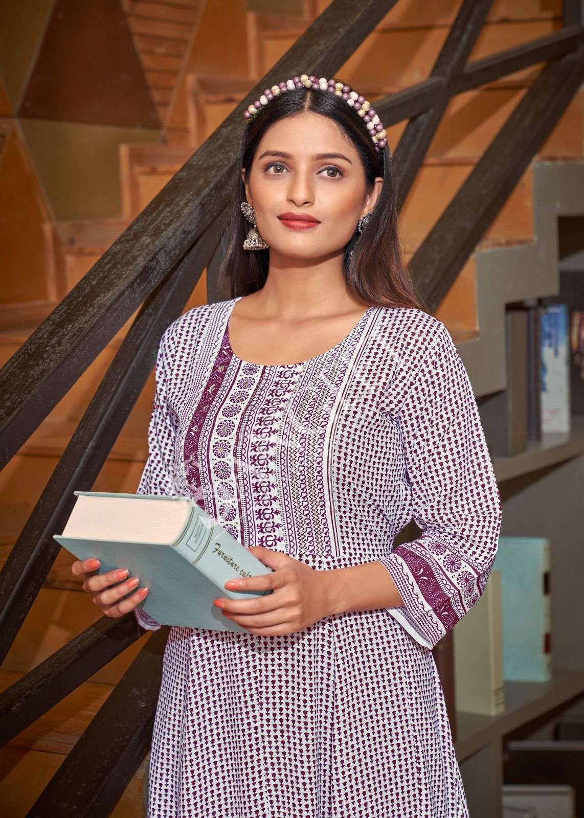 MALLIPOO-5  HEAVY RAYON GOLD KHADI PRINT NECK HANDWORK HIP KNOT ? DORI