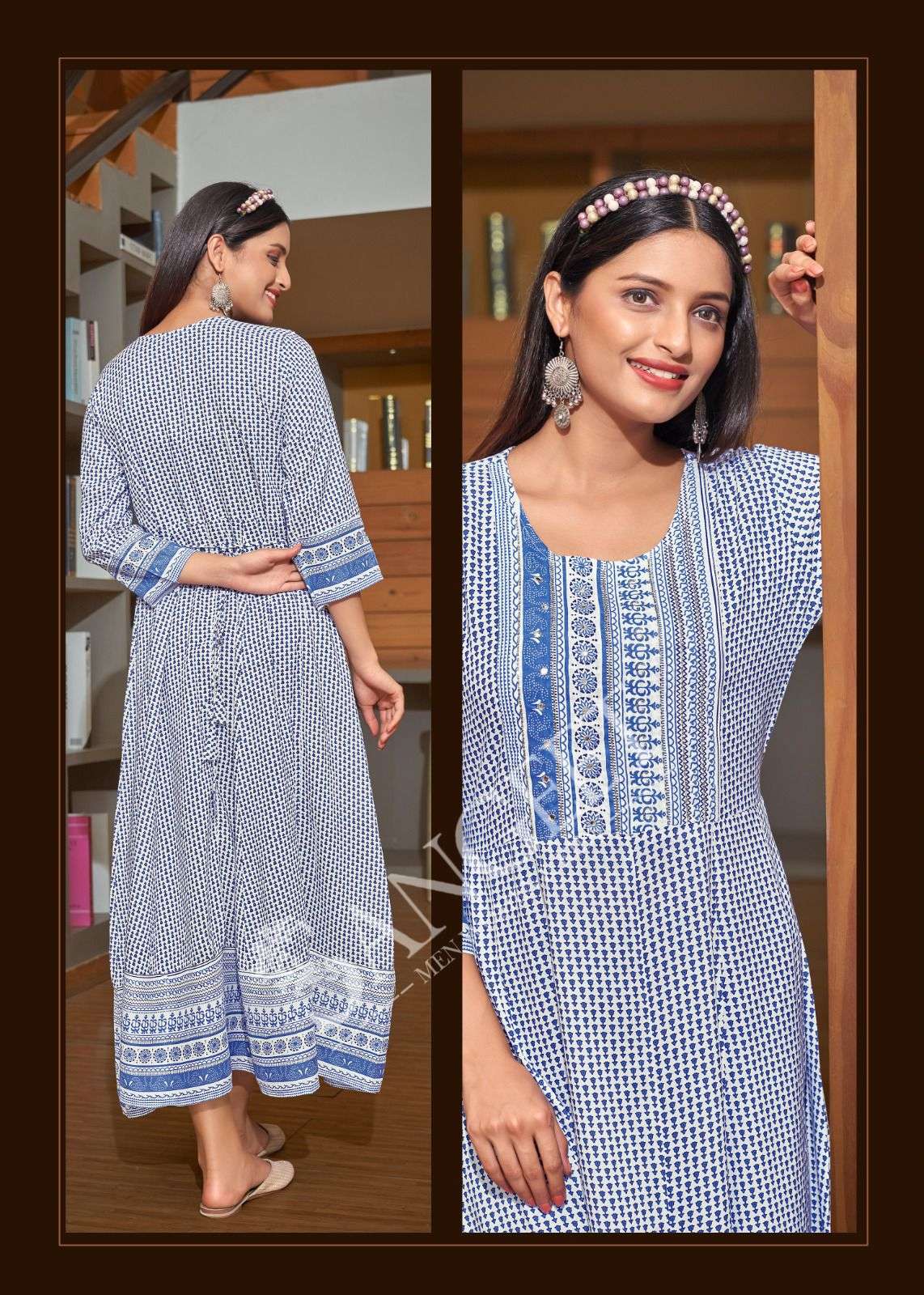 MALLIPOO-5  HEAVY RAYON GOLD KHADI PRINT NECK HANDWORK HIP KNOT ? DORI