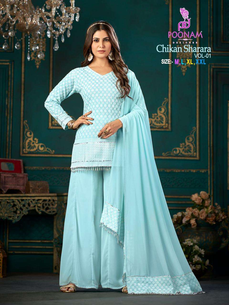 Poonam Designer Chikan Sharara vol-01 With Handwok