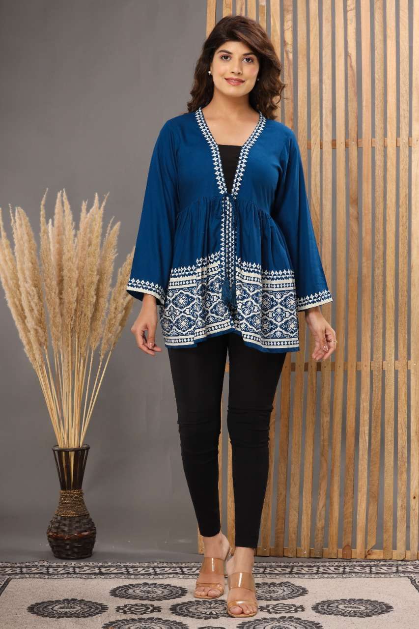 Rayon Printed Navy Blue Top  SNJ