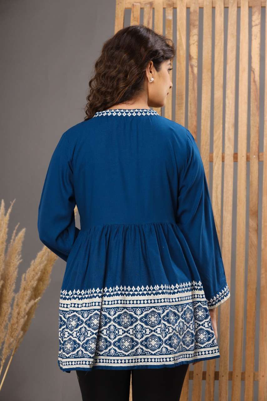 Rayon Printed Navy Blue Top  SNJ