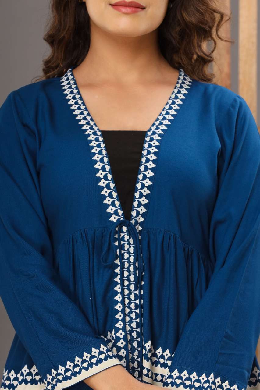 Rayon Printed Navy Blue Top  SNJ
