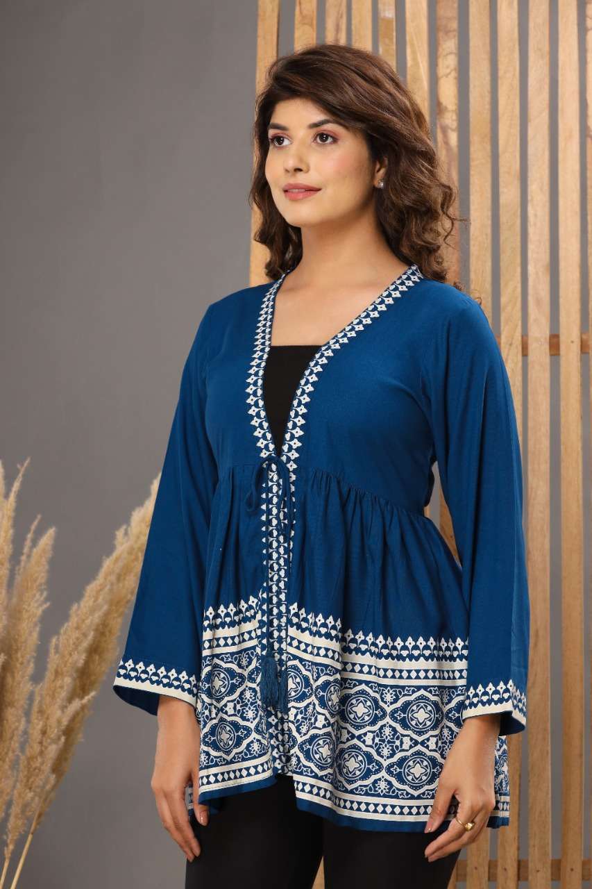 Rayon Printed Navy Blue Top  SNJ