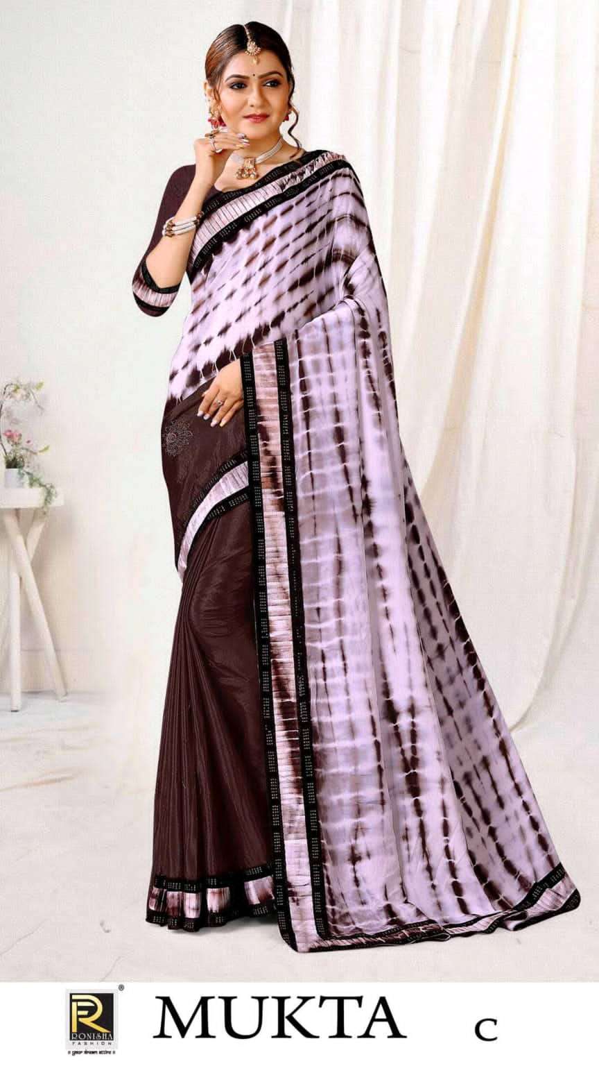 Ronisha Brand Launch Mukta Chinon Saree Catalog at wholesale Price