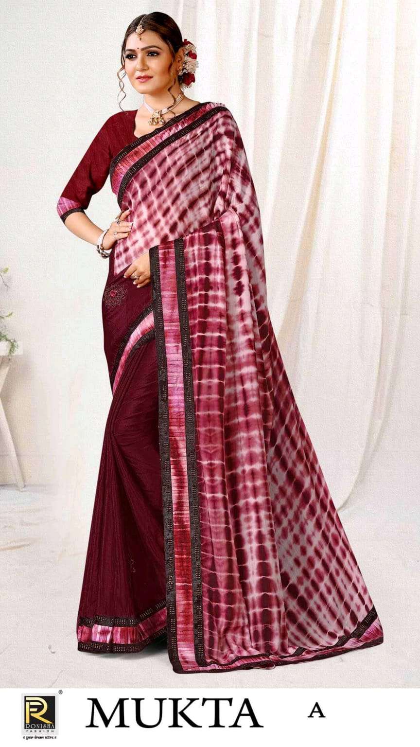 Ronisha Brand Launch Mukta Chinon Saree Catalog at wholesale Price