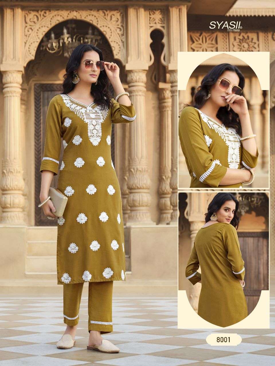 Cotton Abstract Print Kurti, Palazzo and Dupatta Set (Lemon) – VEDANA