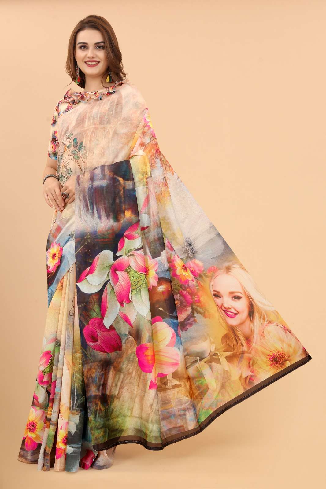 Vichitra Silk Fabric Printed 8 piecs Sarees Catalogue