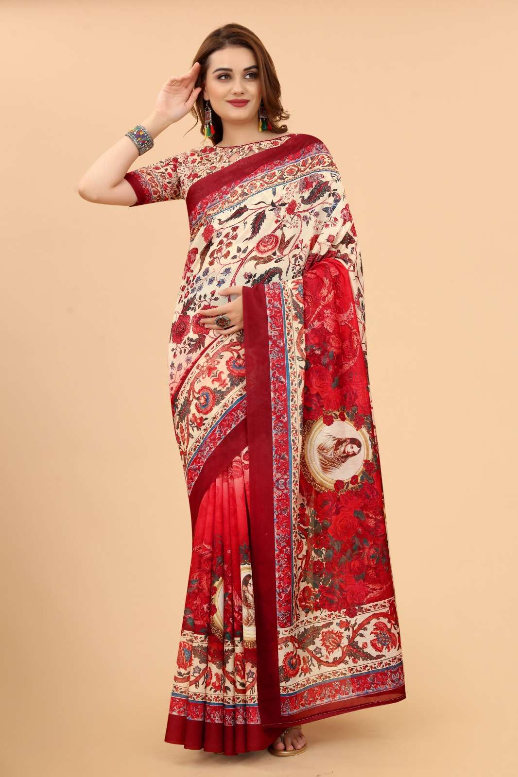 Vichitra Silk Fabric Printed 8 piecs Sarees Catalogue