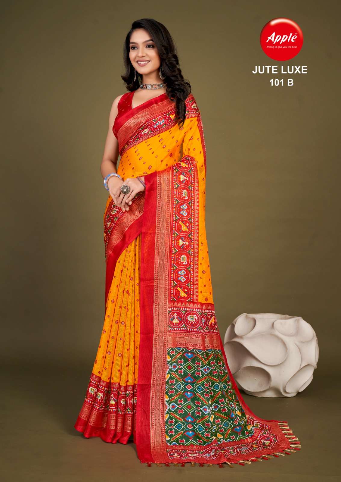 Apple Jute Luxe 101 Printed Silk Saree Wholesale catalog