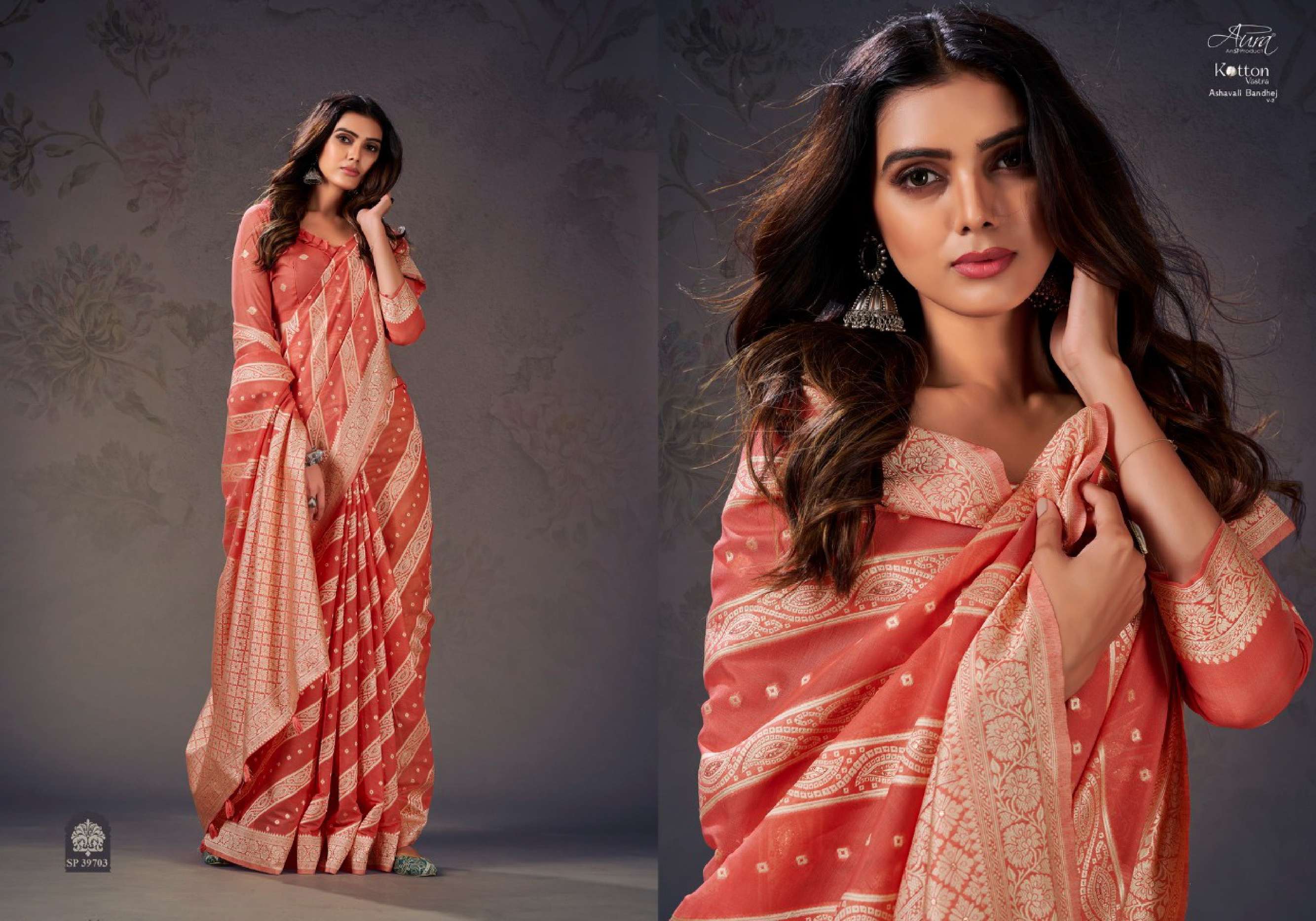 Aura Ashavali Bandhej Vol 2 Occasional Cotton Saree Wholesale catalog