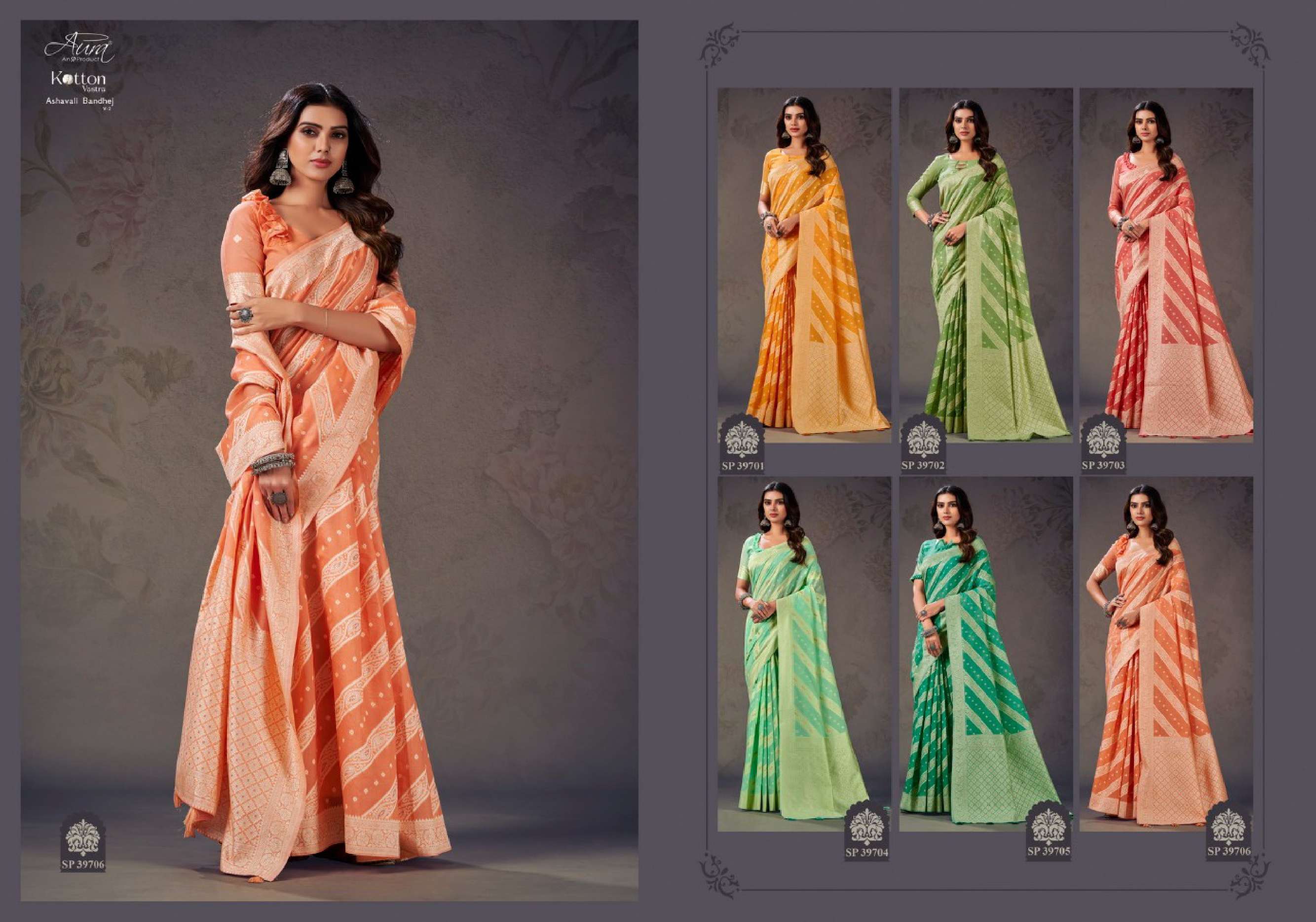 Aura Ashavali Bandhej Vol 2 Occasional Cotton Saree Wholesale catalog