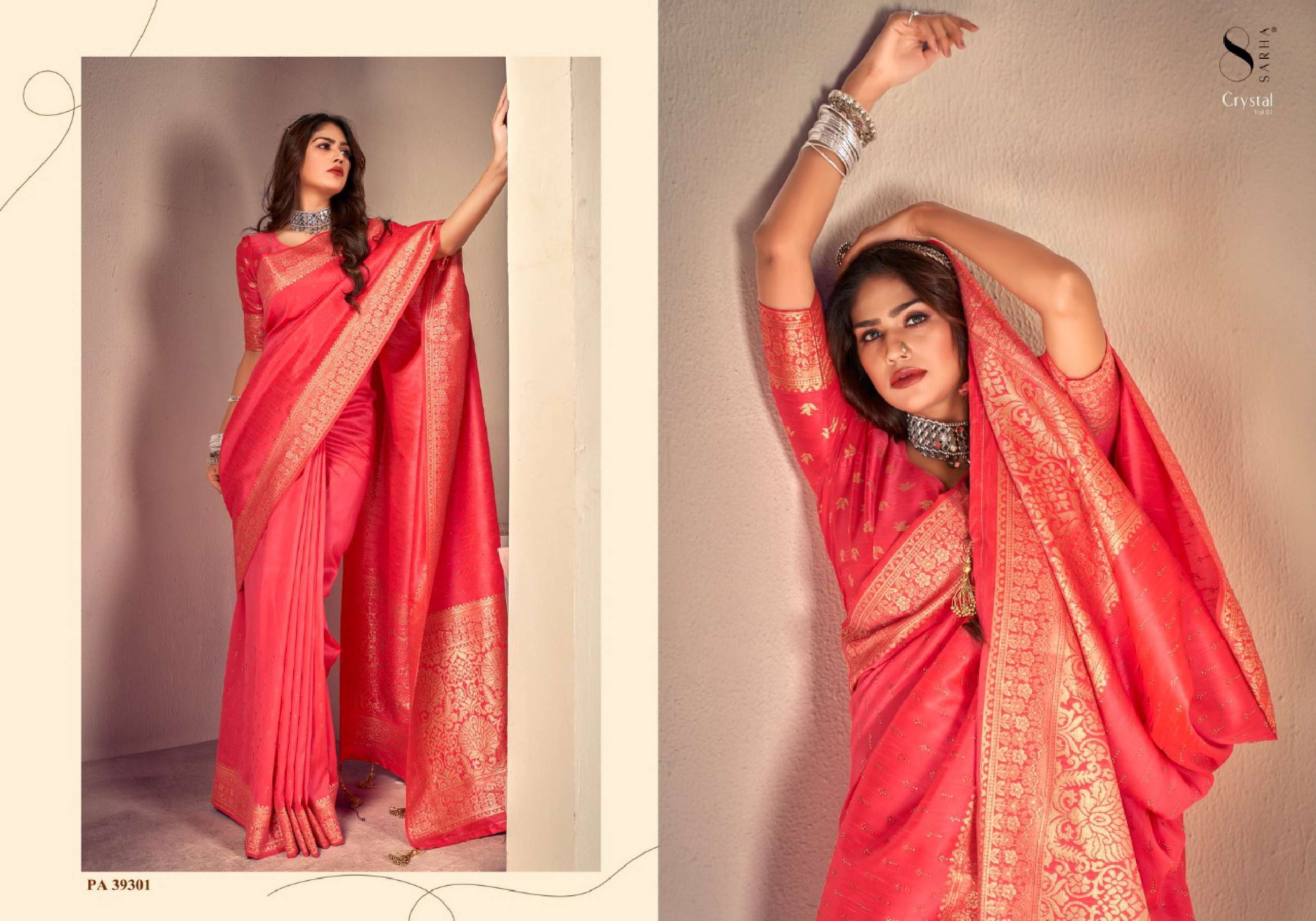 Aura Crystal Vol 1 Designer Raw Silk Saree Wholesale catalog