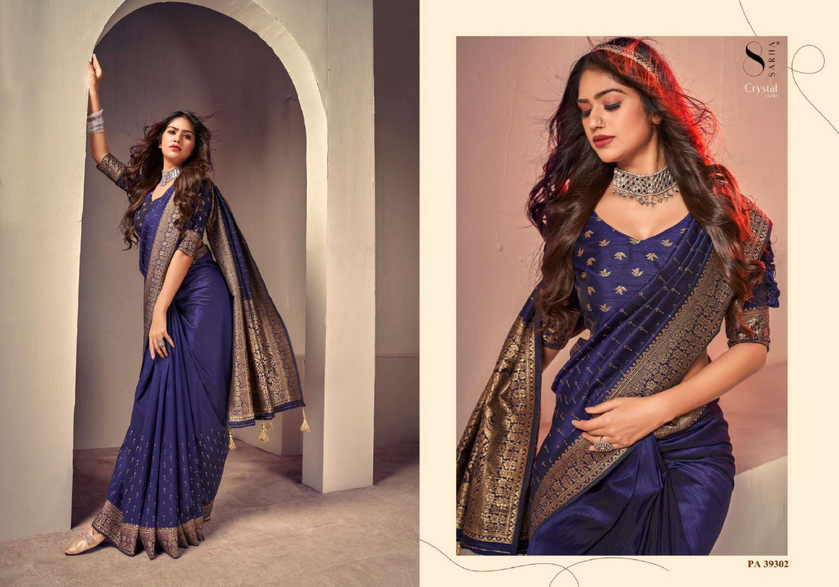 Aura Crystal Vol 1 Designer Raw Silk Saree Wholesale catalog