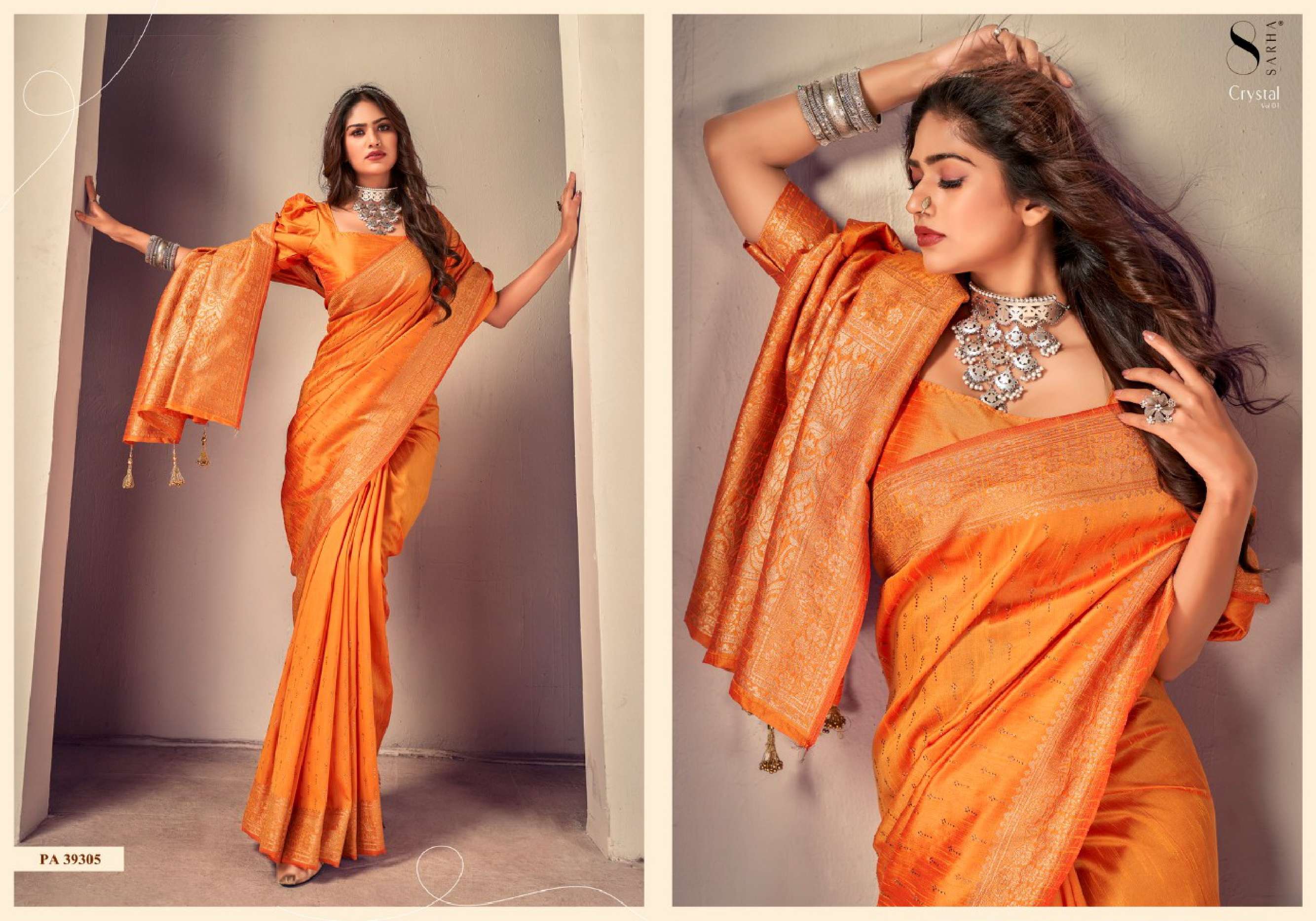 Aura Crystal Vol 1 Designer Raw Silk Saree Wholesale catalog