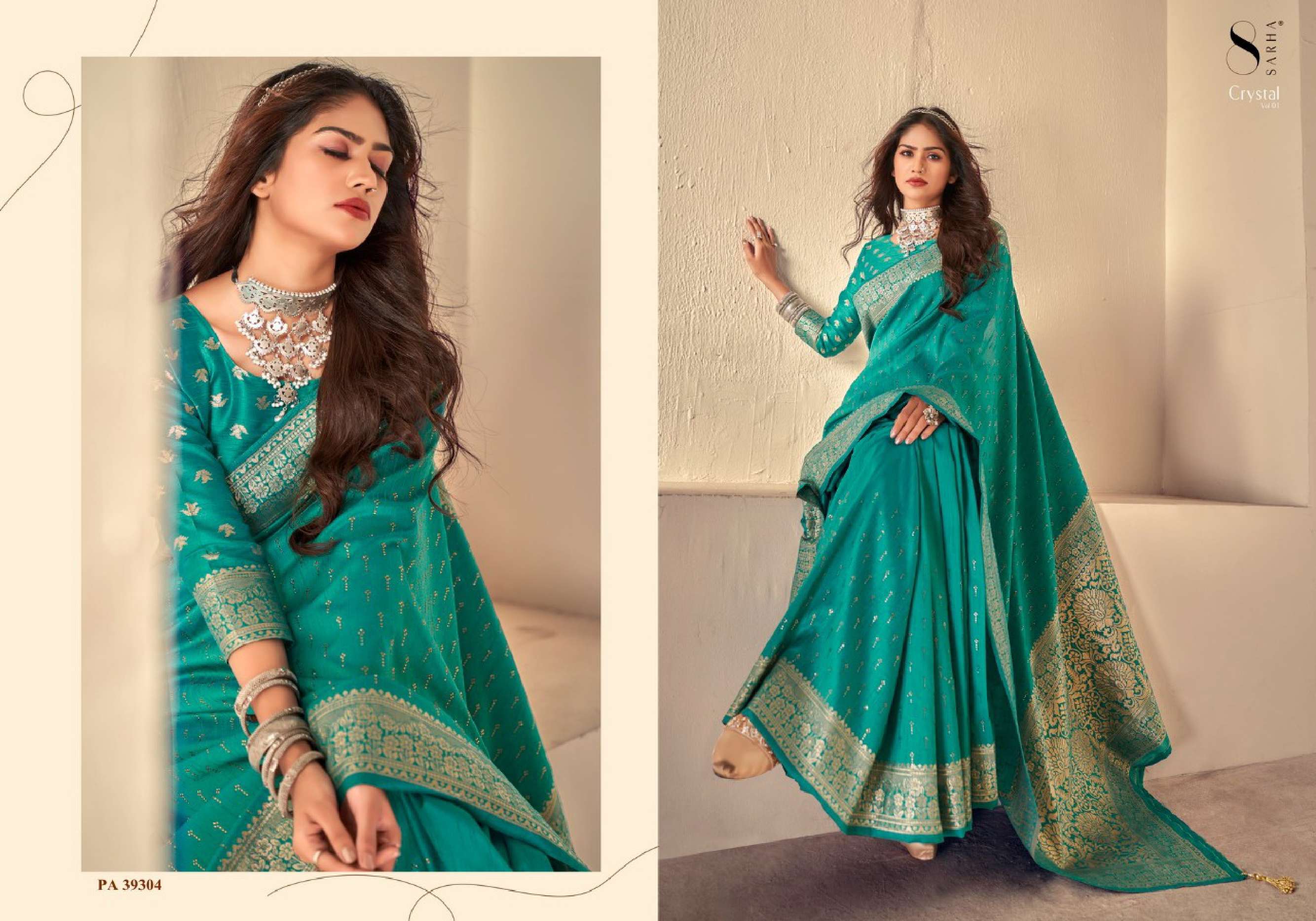 Aura Crystal Vol 1 Designer Raw Silk Saree Wholesale catalog