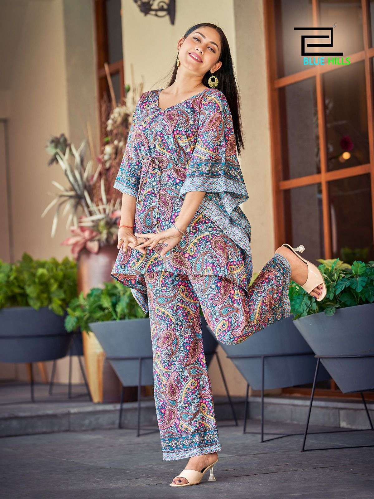 BLUE HILLS CO-ORDS SET TOP BOTTOM Fabrics heavy micro print Kurti Wholesale catalog