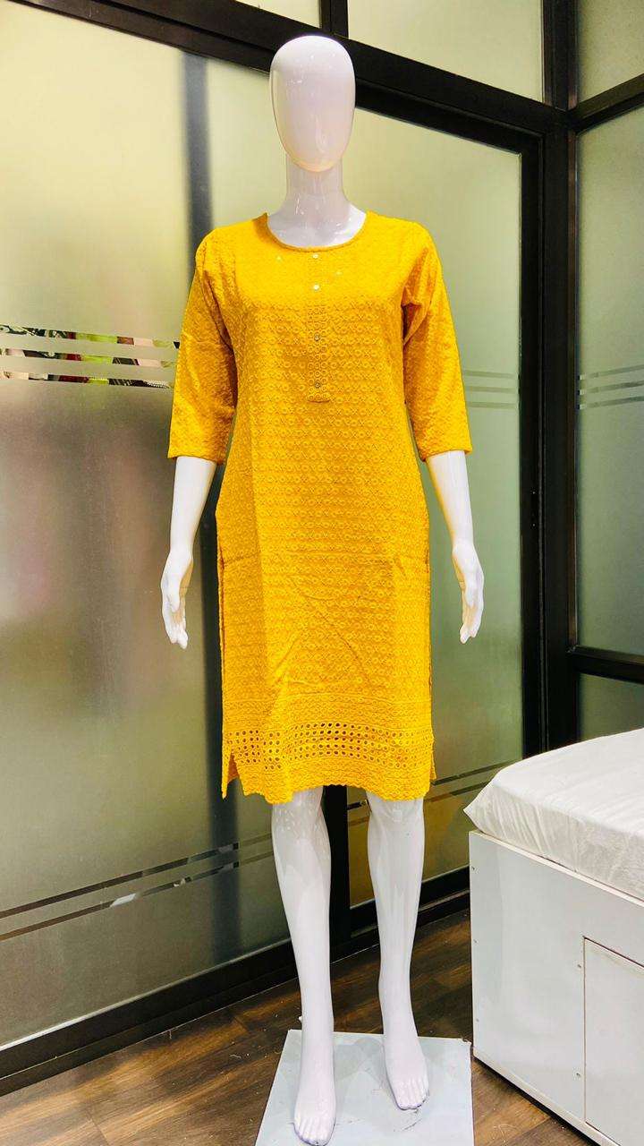 Yellow Georgette Straight Chikankari Kurti - TheChikanLabel | Lucknow  Chikankari Kurtis & Suits