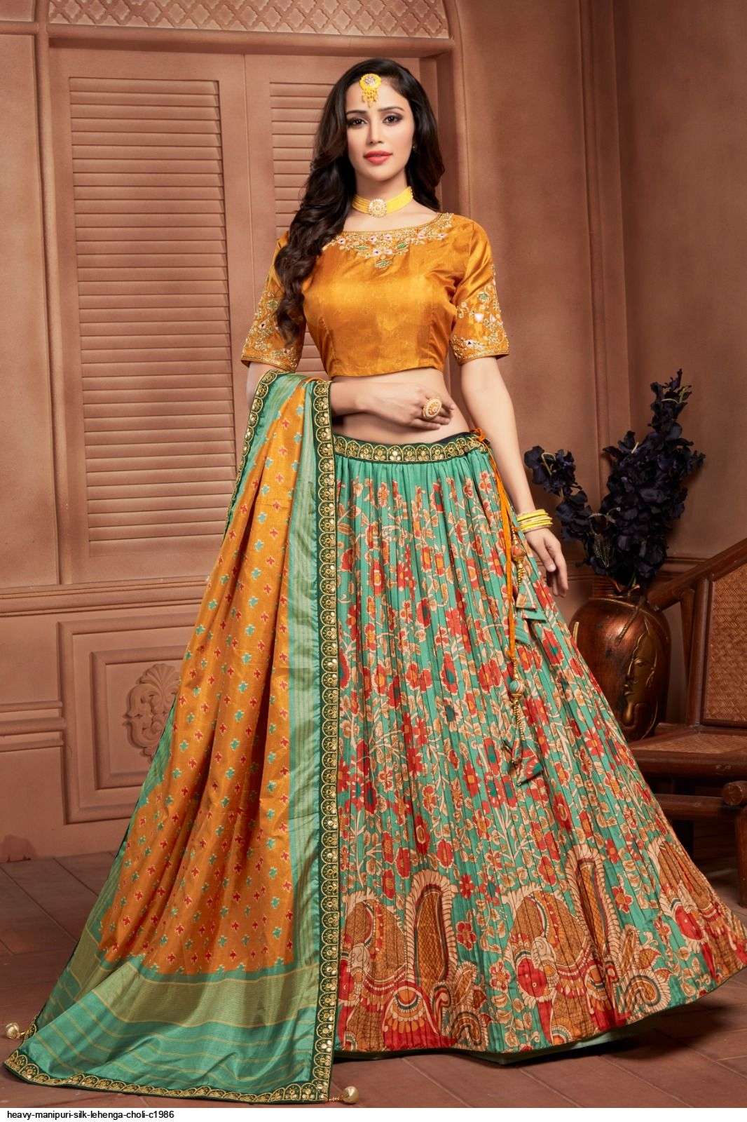 HEAVY MANIPURI SILK LEHENGA CHOLI C1986 Wholesale catalog