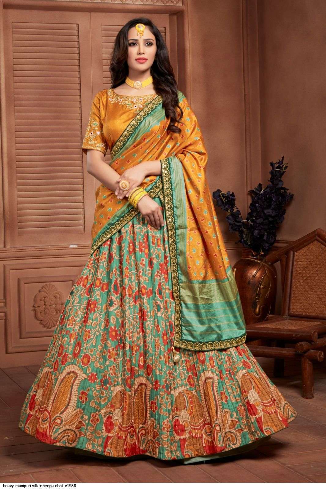 HEAVY MANIPURI SILK LEHENGA CHOLI C1986 Wholesale catalog