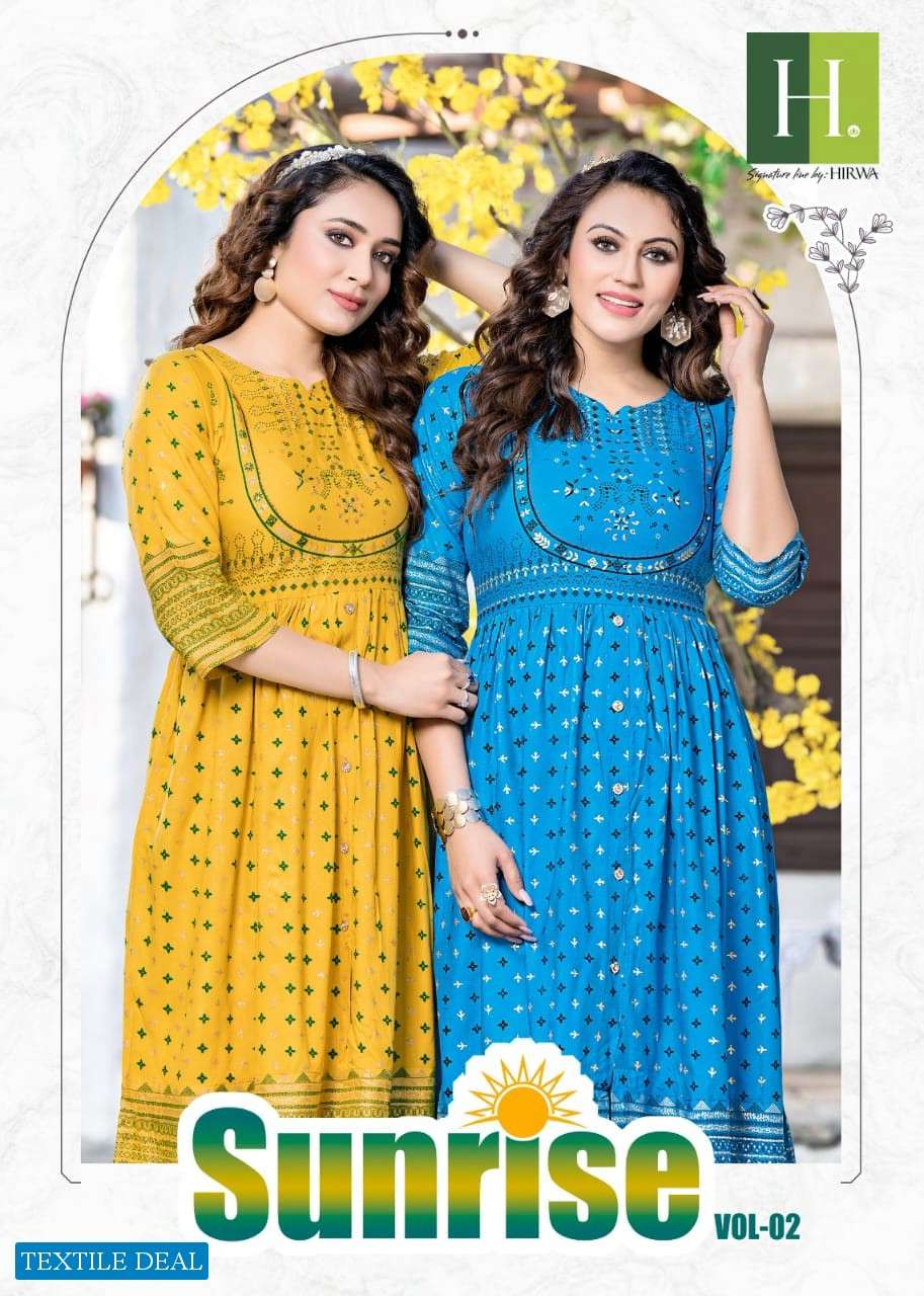 Hirwa Sunrise Vol-2 Ghera Kurtis Wholesale catalog
