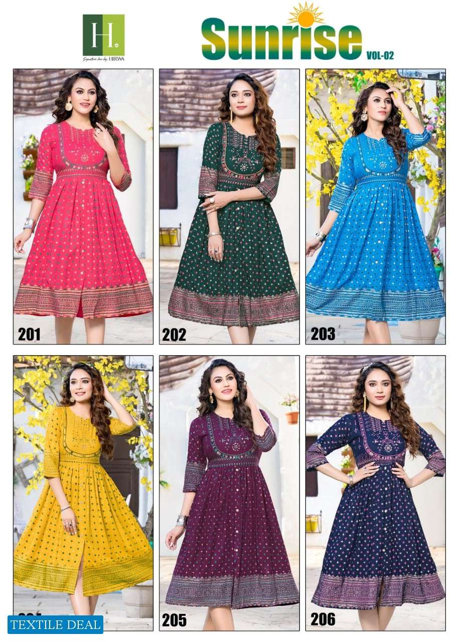 Hirwa Sunrise Vol-2 Ghera Kurtis Wholesale catalog