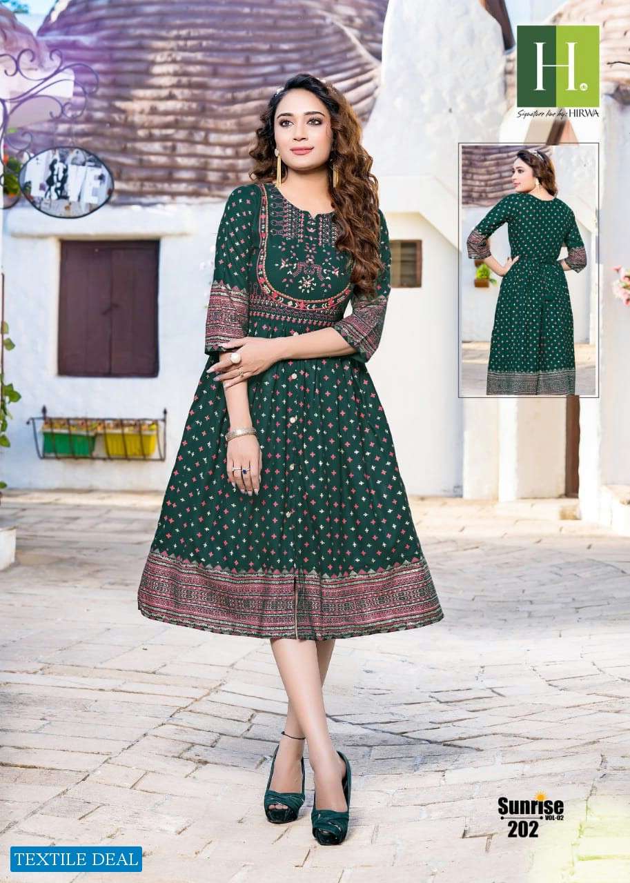 Hirwa Sunrise Vol-2 Ghera Kurtis Wholesale catalog
