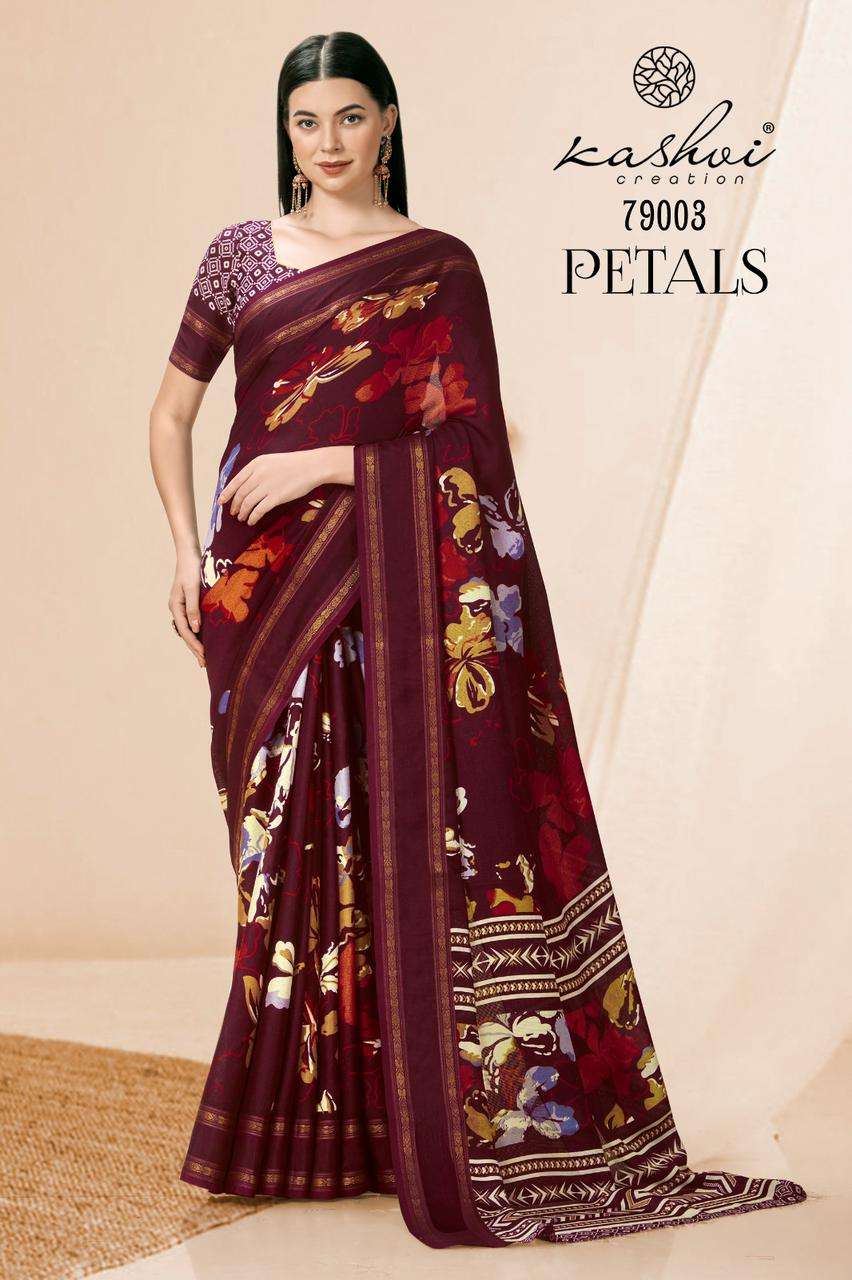 Kashvi Petals Casual Printed Jute Silk Saree Wholesale catalog