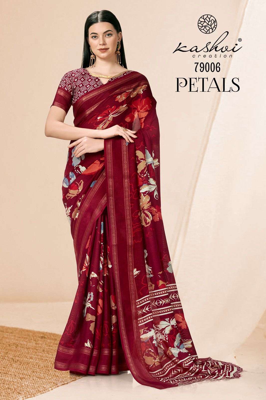 Kashvi Petals Casual Printed Jute Silk Saree Wholesale catalog