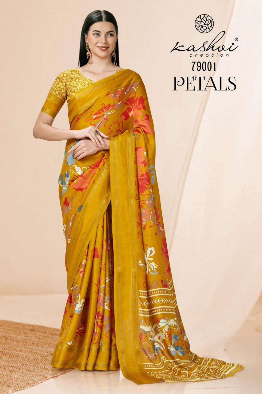 Kashvi Petals Casual Printed Jute Silk Saree Wholesale catalog