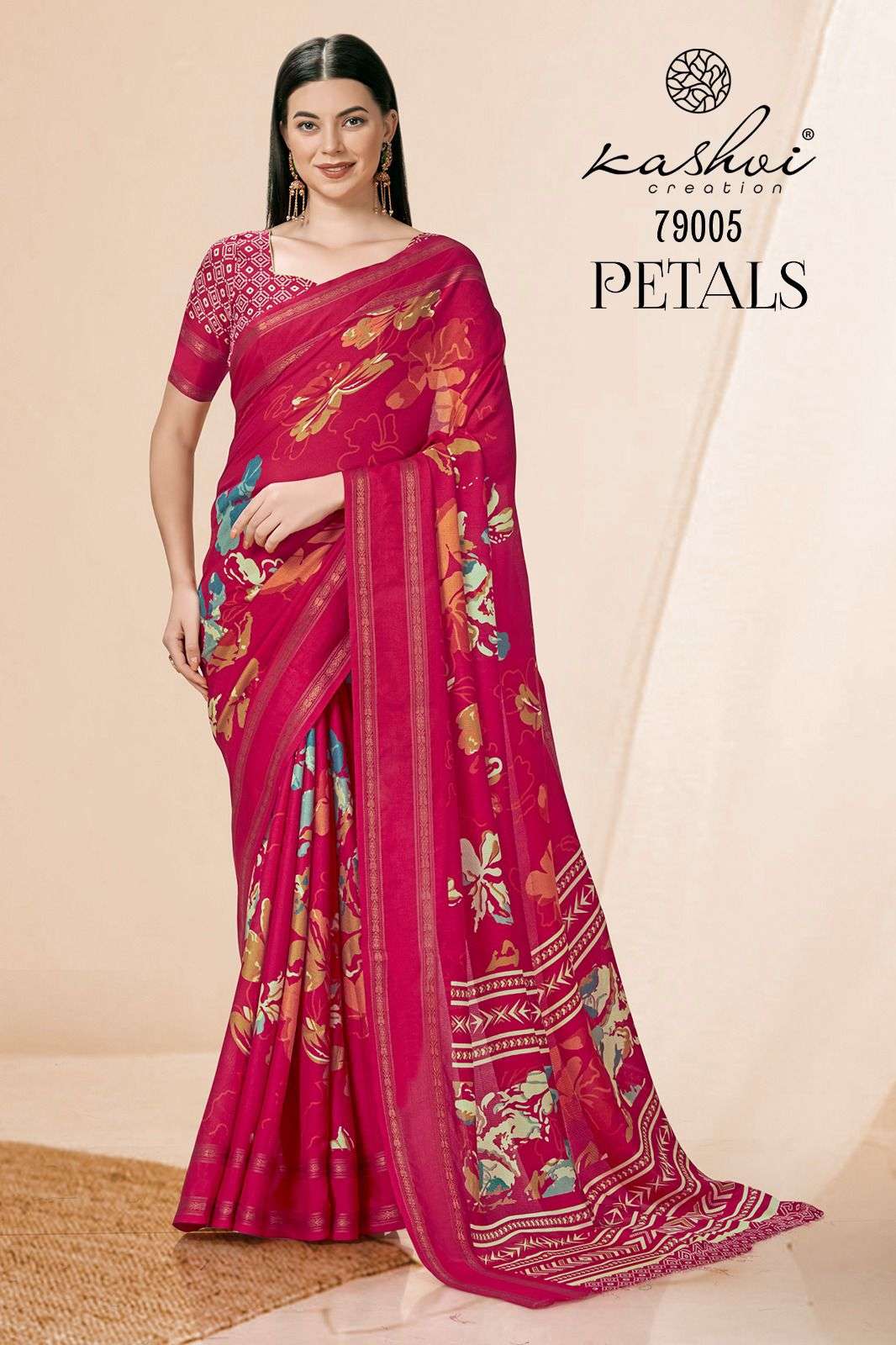 Kashvi Petals Casual Printed Jute Silk Saree Wholesale catalog